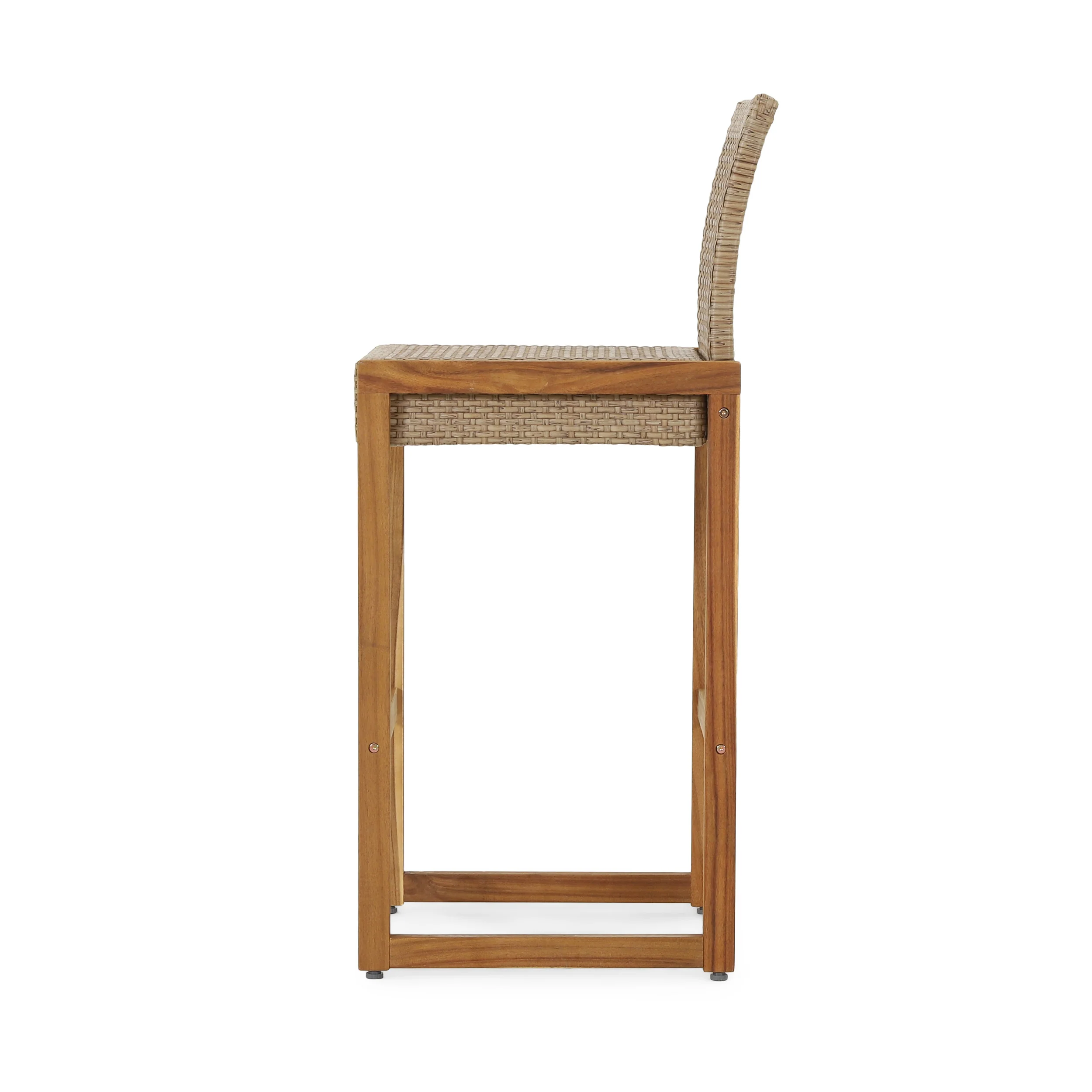 Resaca Outdoor Wicker Barstools, Set of 2, Light Multi-Brown and Teak - furnishings