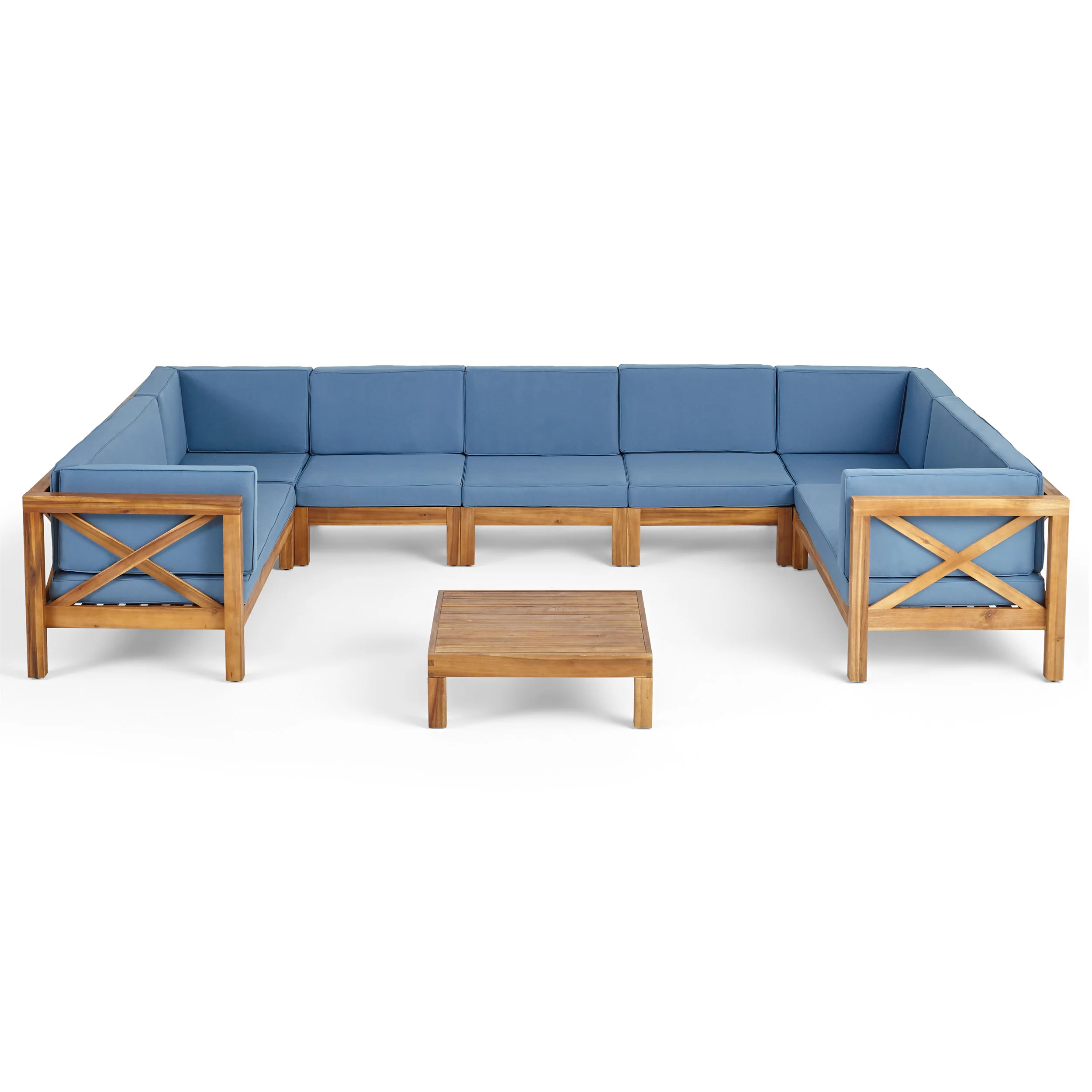 Isabella Outdoor 9 Seater Acacia Wood Sectional Sofa Set - furnishings