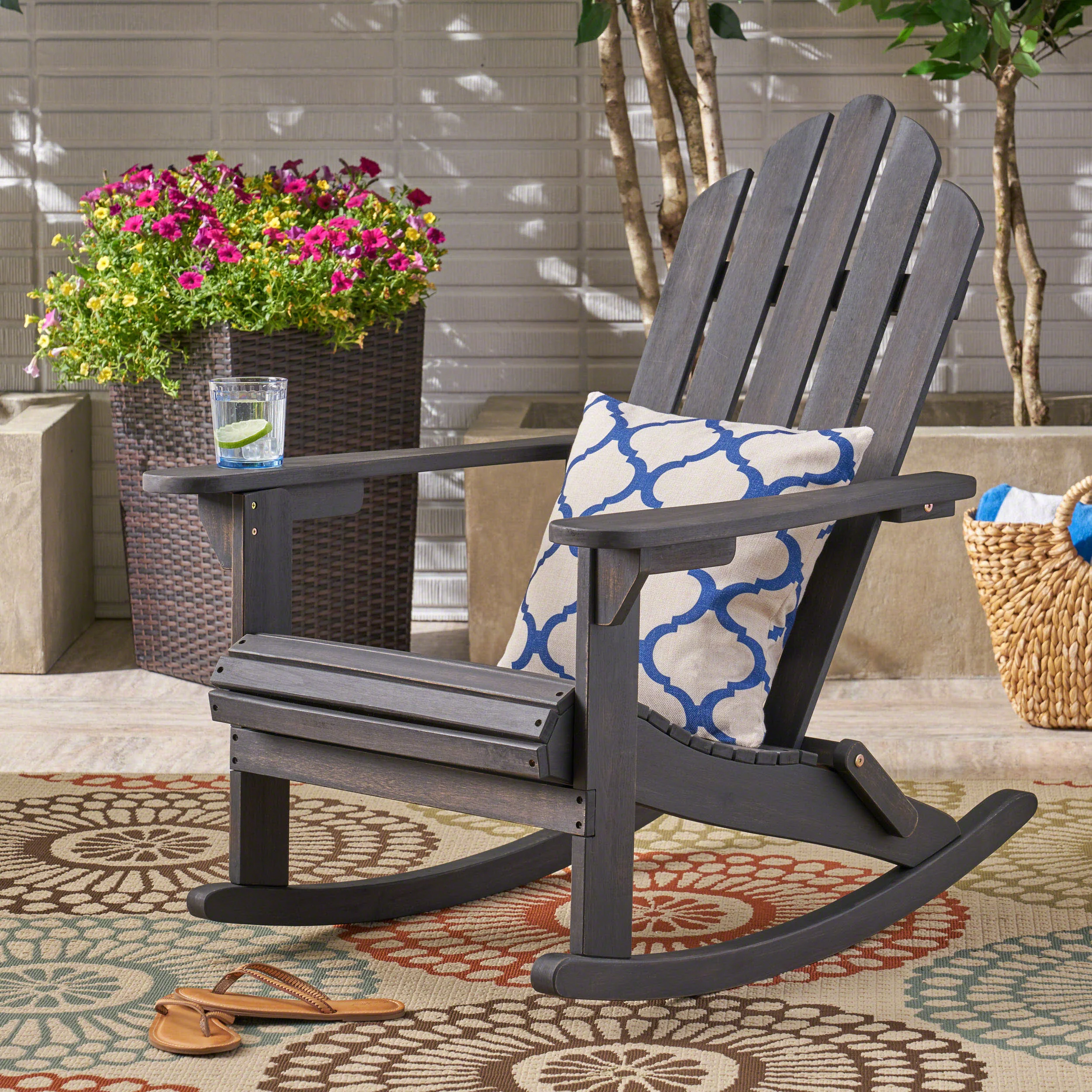 Cara Outdoor Adirondack Acacia Wood Rocking Chair - furnishings