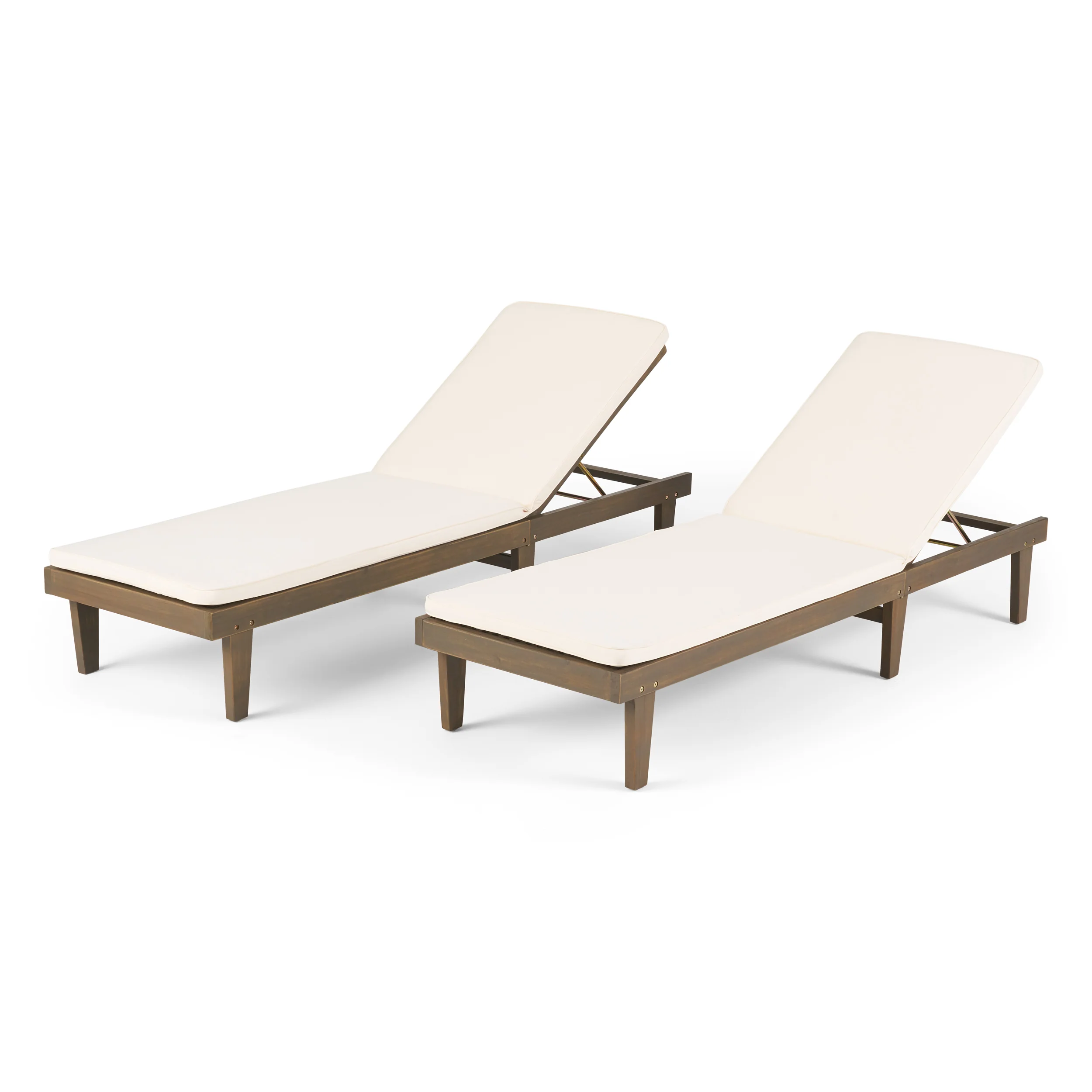 Nadine Outdoor Modern Acacia Wood Chaise Lounge with Cushion (Set of 2) - furnishings
