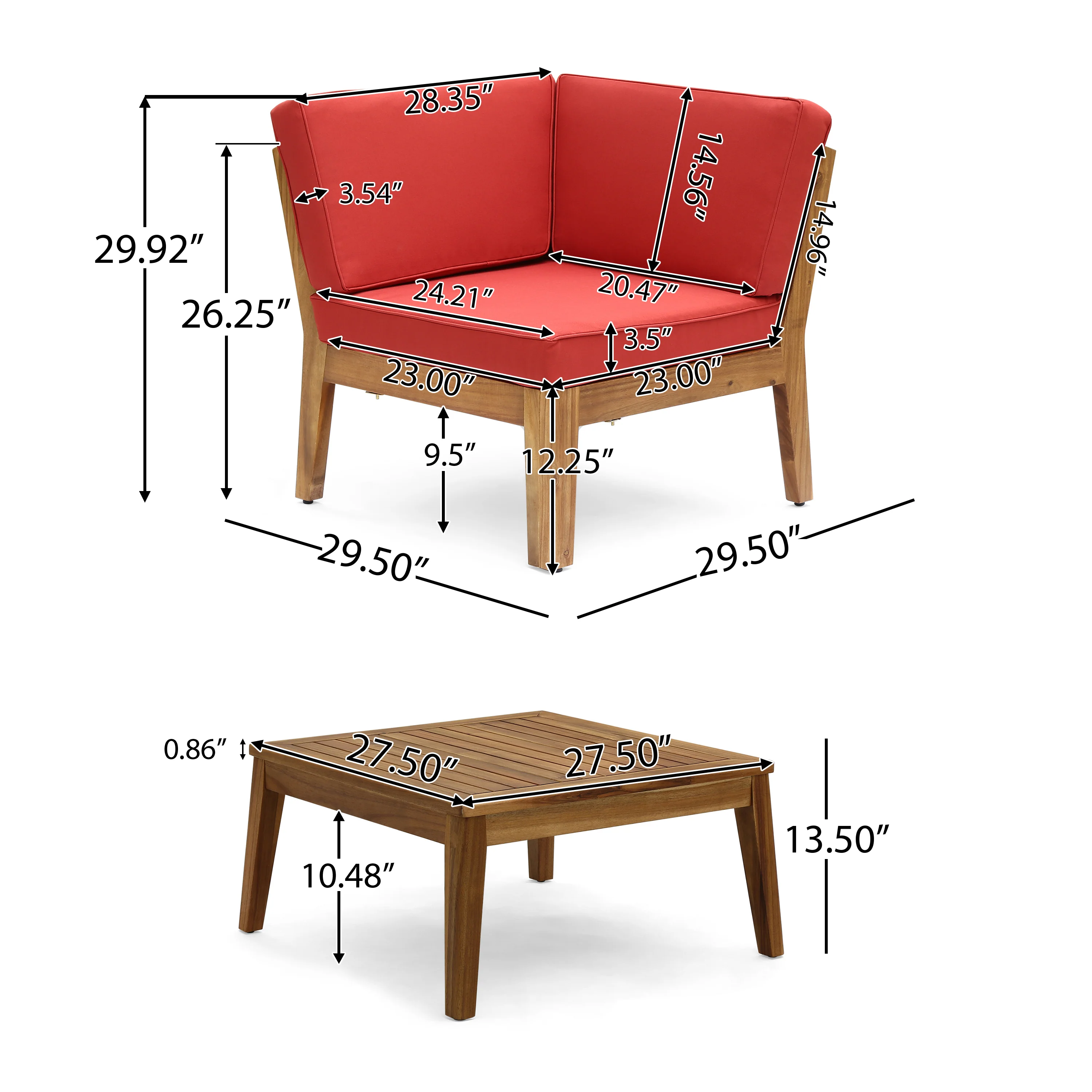 Madeline Outdoor Acacia Wood 9 Seater Sectional Sofa and Club Chair Set with Coffee Table - furnishings