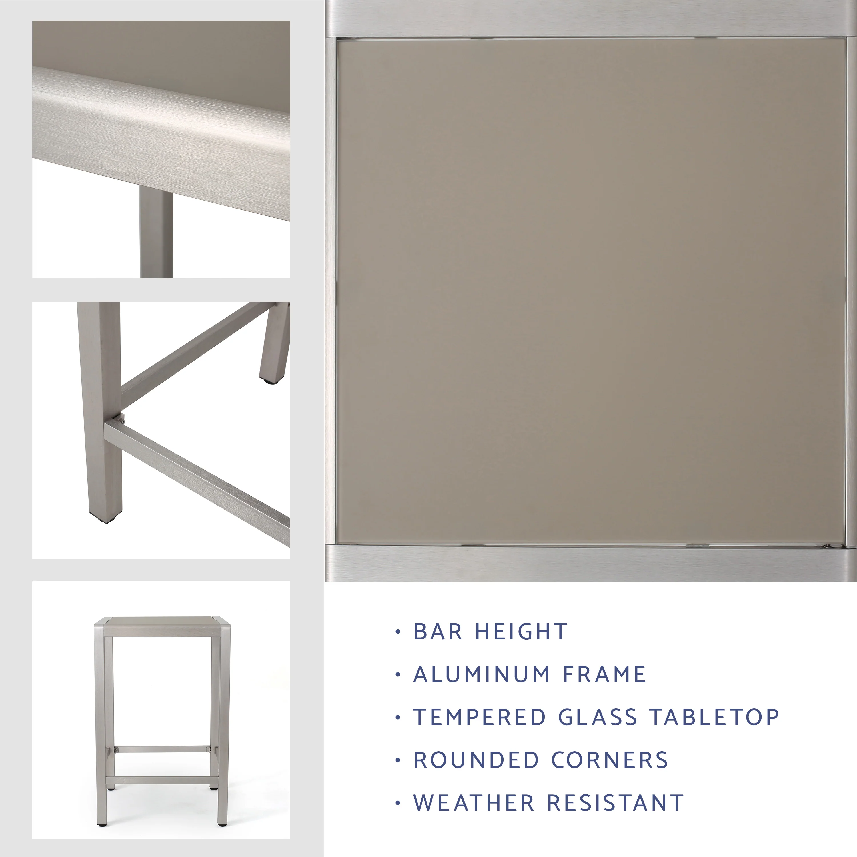 Capral Outdoor Grey Alumnimum Bar Table with Glass Top - furnishings