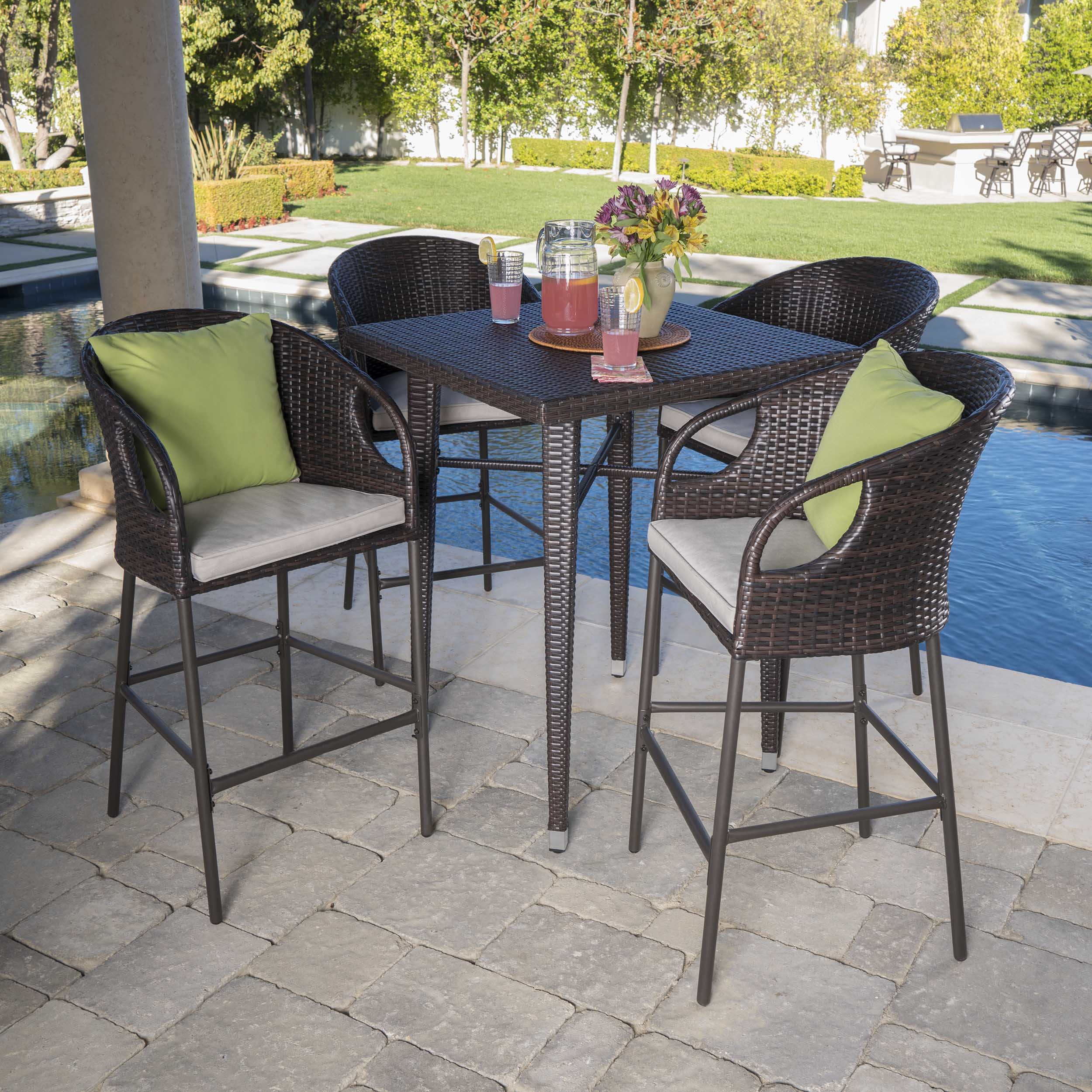 Domina Outdoor 5 Piece 41 Inch Multi-brown Wicker Square Bar Set - furnishings