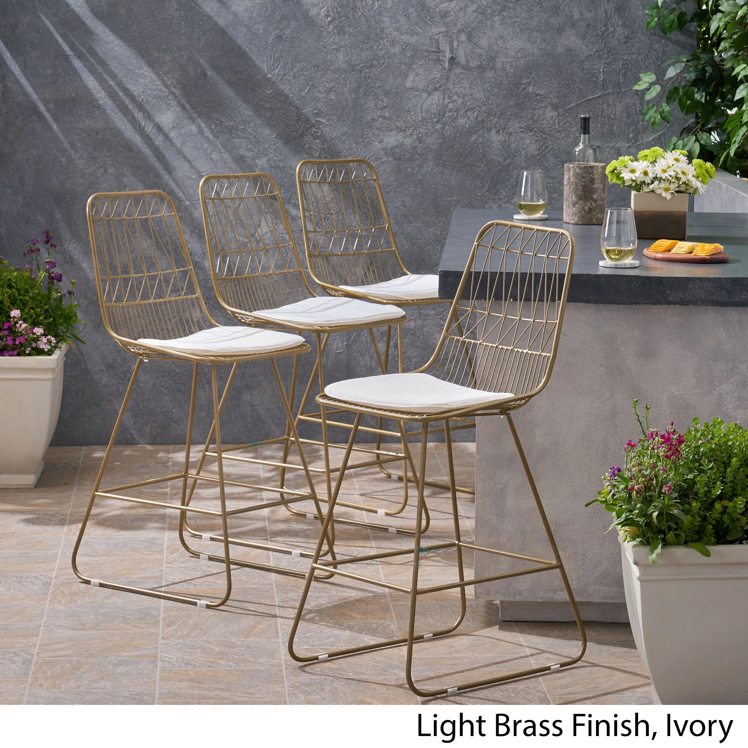 Hedy Outdoor Wire Counter Stools with Cushions (Set of 4) - furnishings