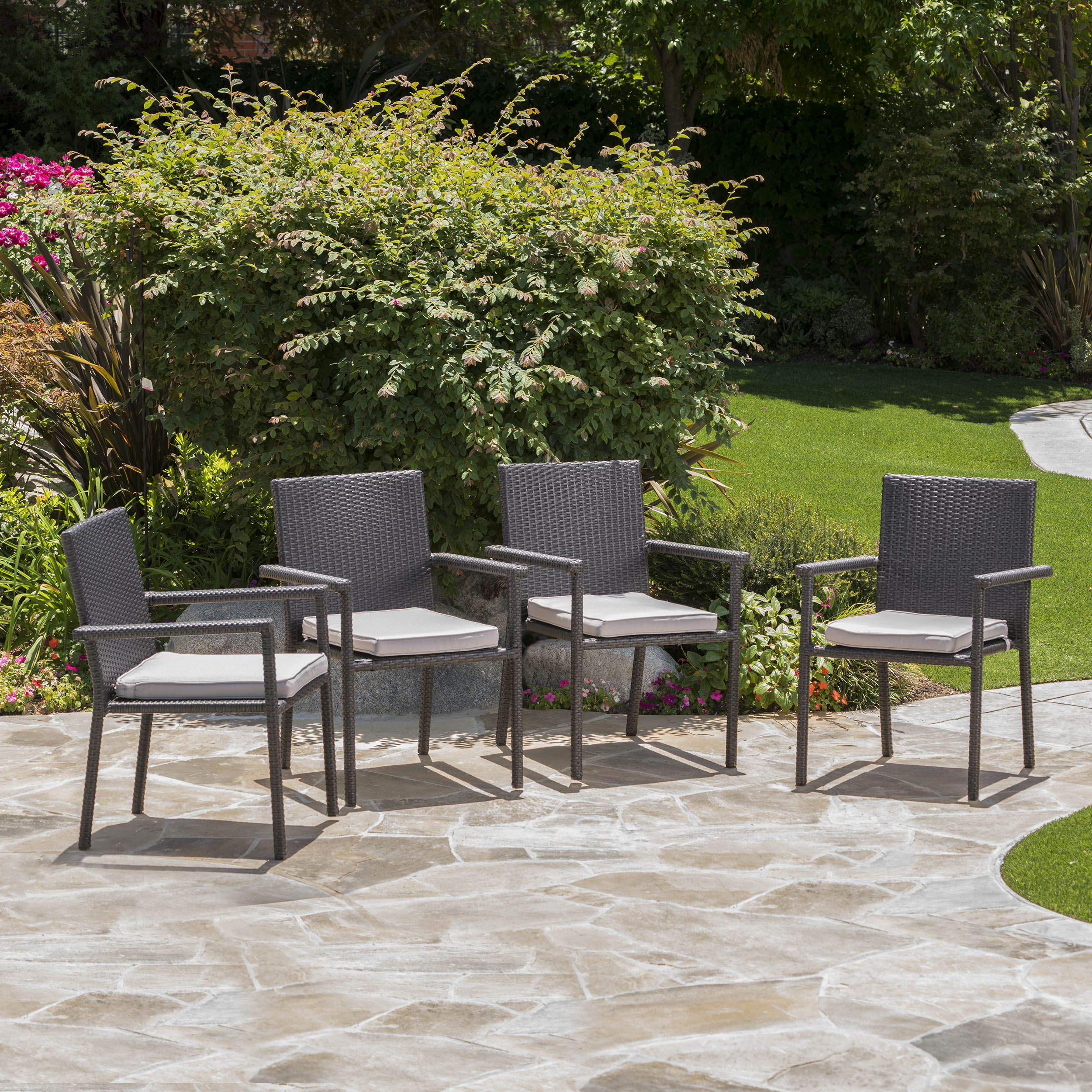 San Tropez Outdoor Dining Chairs with Water Resistant Cushions (Set of 4) - furnishings