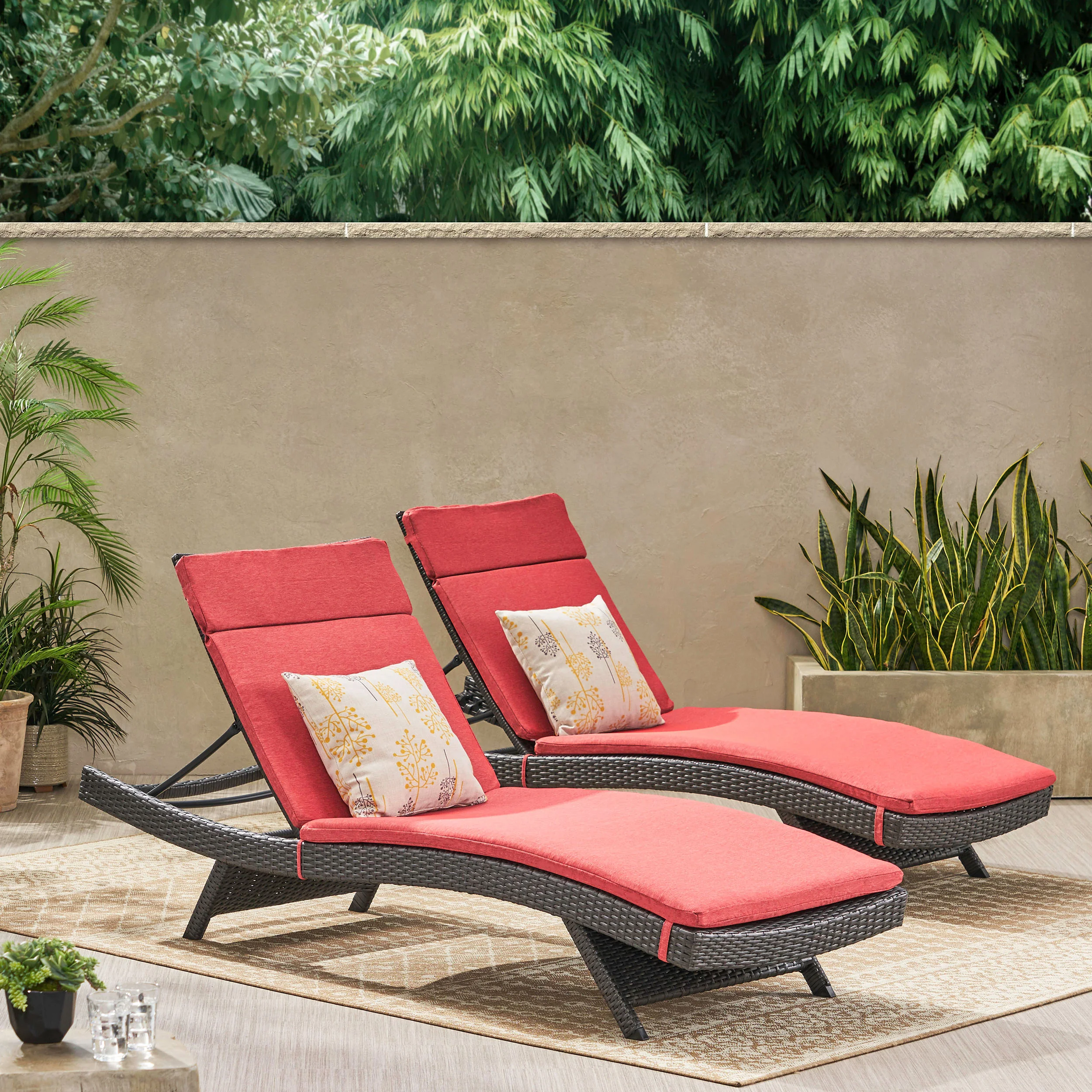 Nassau Outdoor Grey Wicker Adjustable Chaise Lounge with Cushion (Set of 2) - furnishings