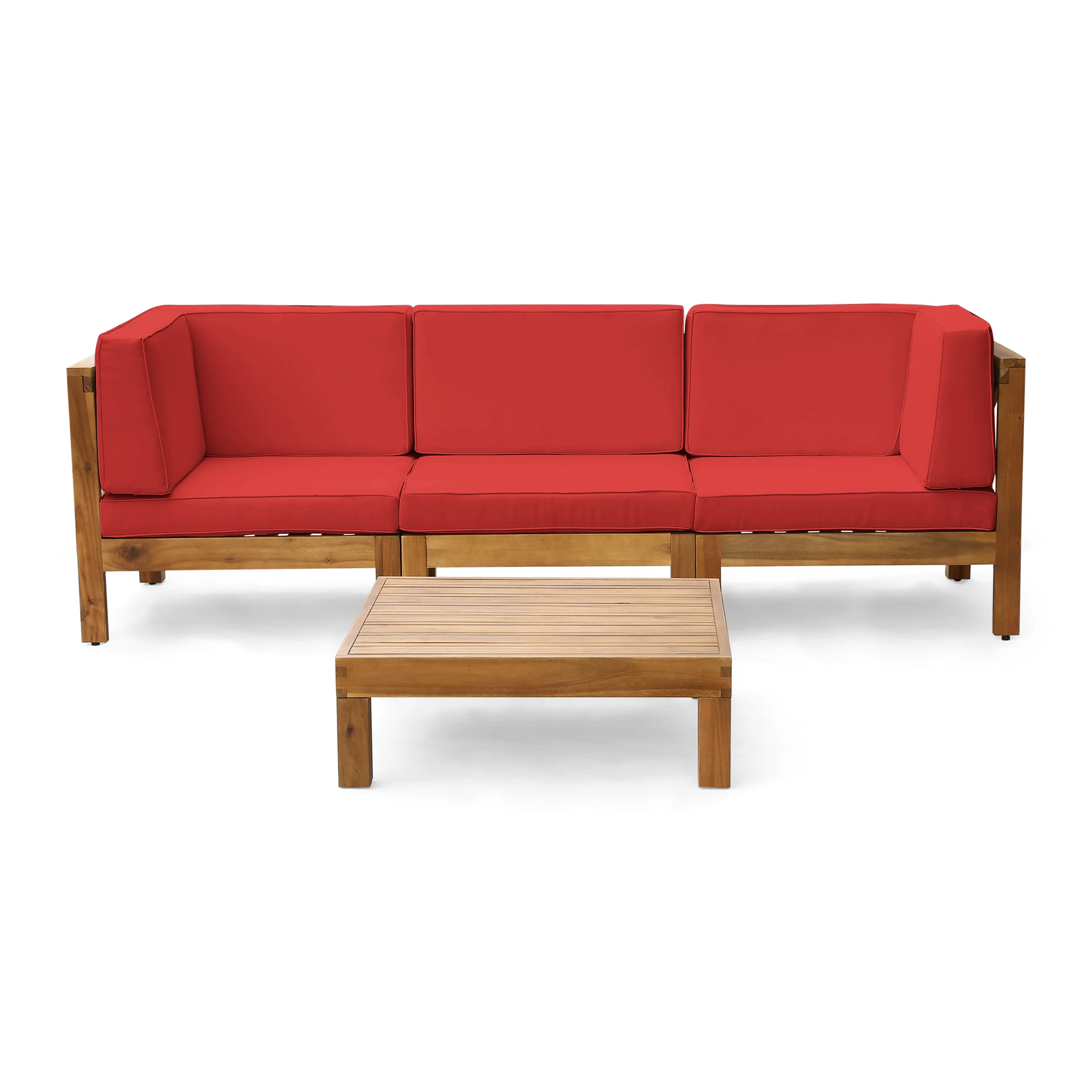 Dawson Outdoor Sectional Sofa Set with Coffee Table - 4-Piece 3-Seater - Acacia Wood - Outdoor Cushions - furnishings