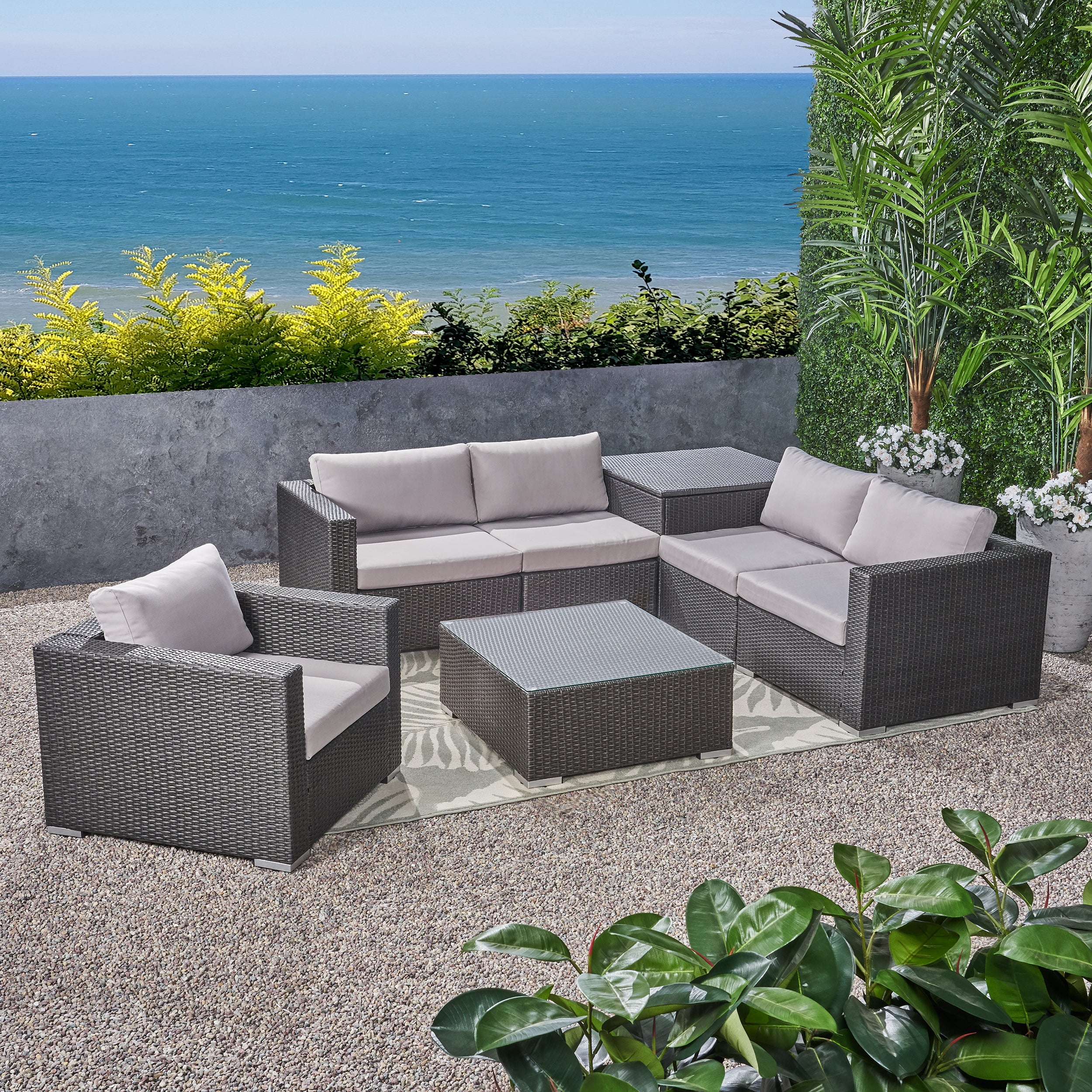 Valentina Outdoor 5-Seater Sectional Sofa Set with Club Chair and Storage Ottoman - furnishings