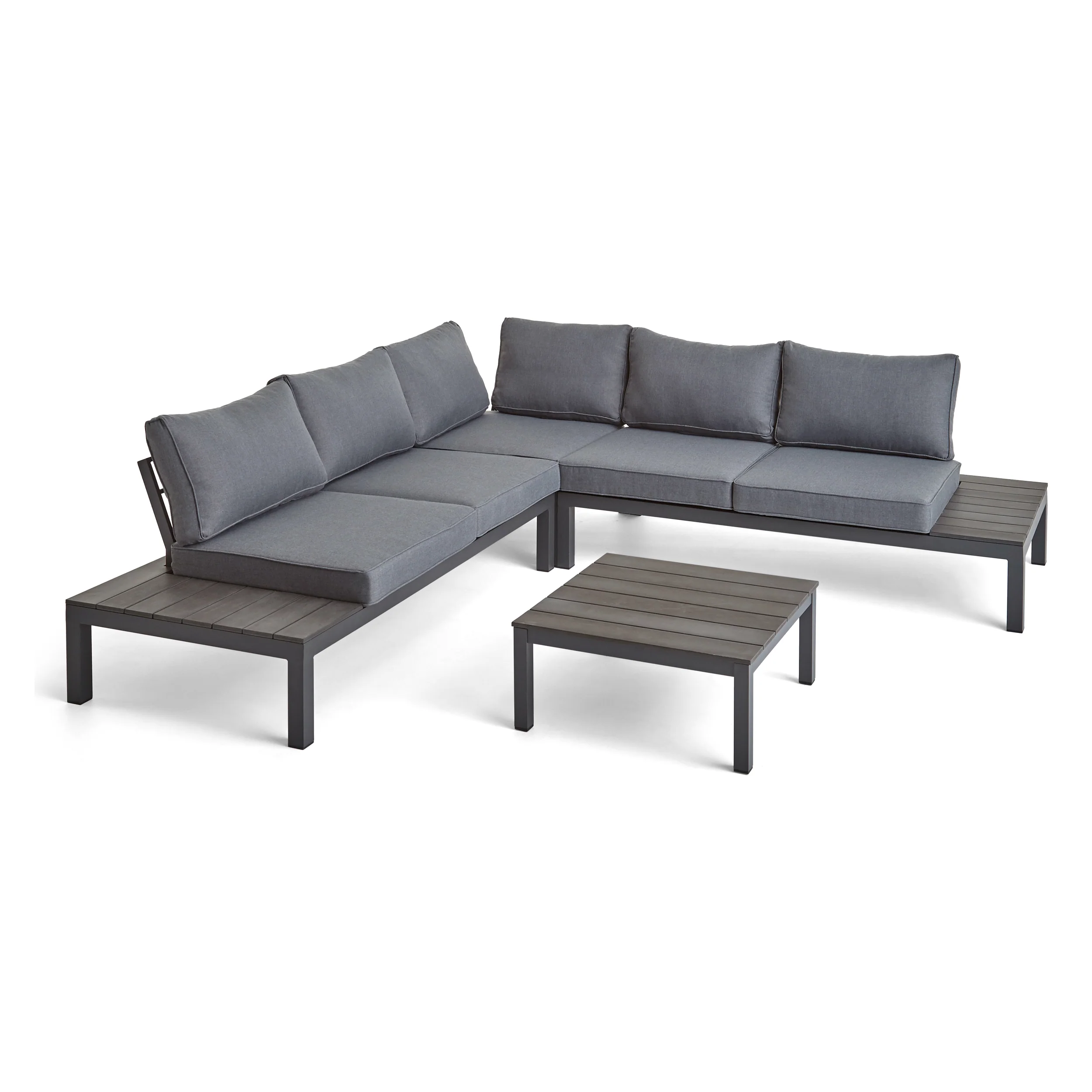 Blessen Outdoor Aluminum and Wood V-Shaped Sofa Set with Cushions - furnishings