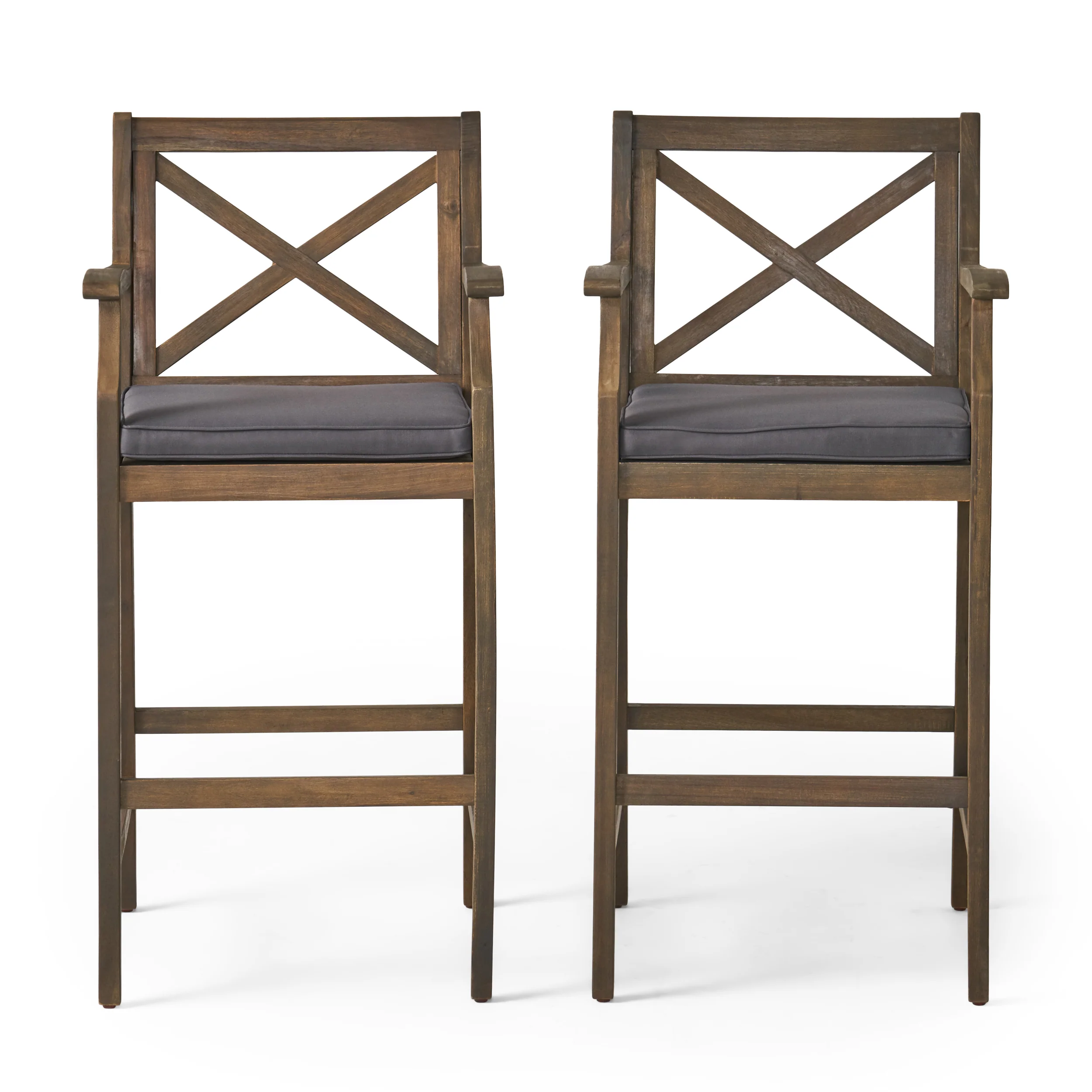 Logan Outdoor Acacia Wood Barstool (set of 2) - furnishings