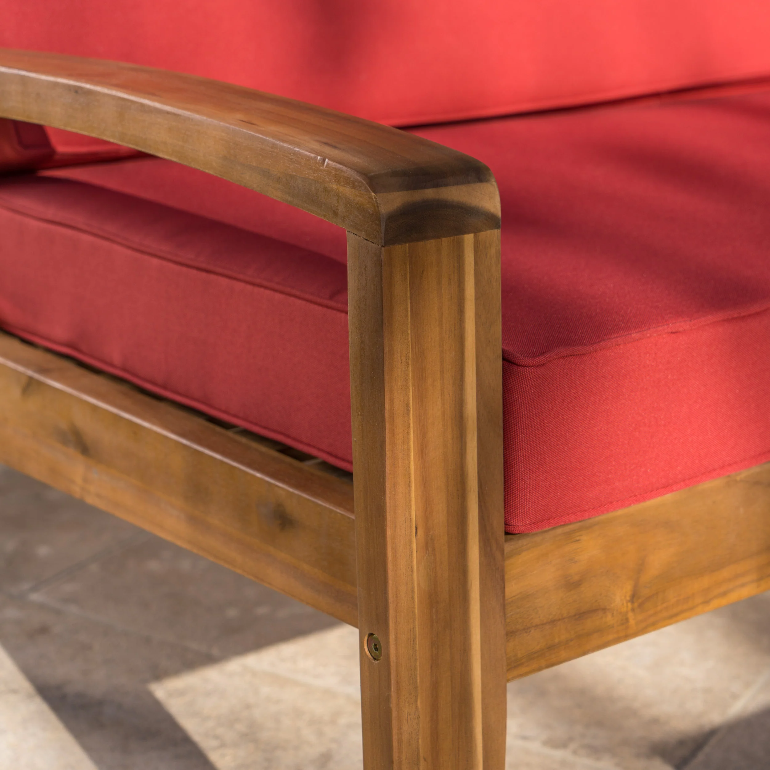 Christian Outdoor Acacia Wood Loveseat and Coffee Table Set with Cushions - furnishings
