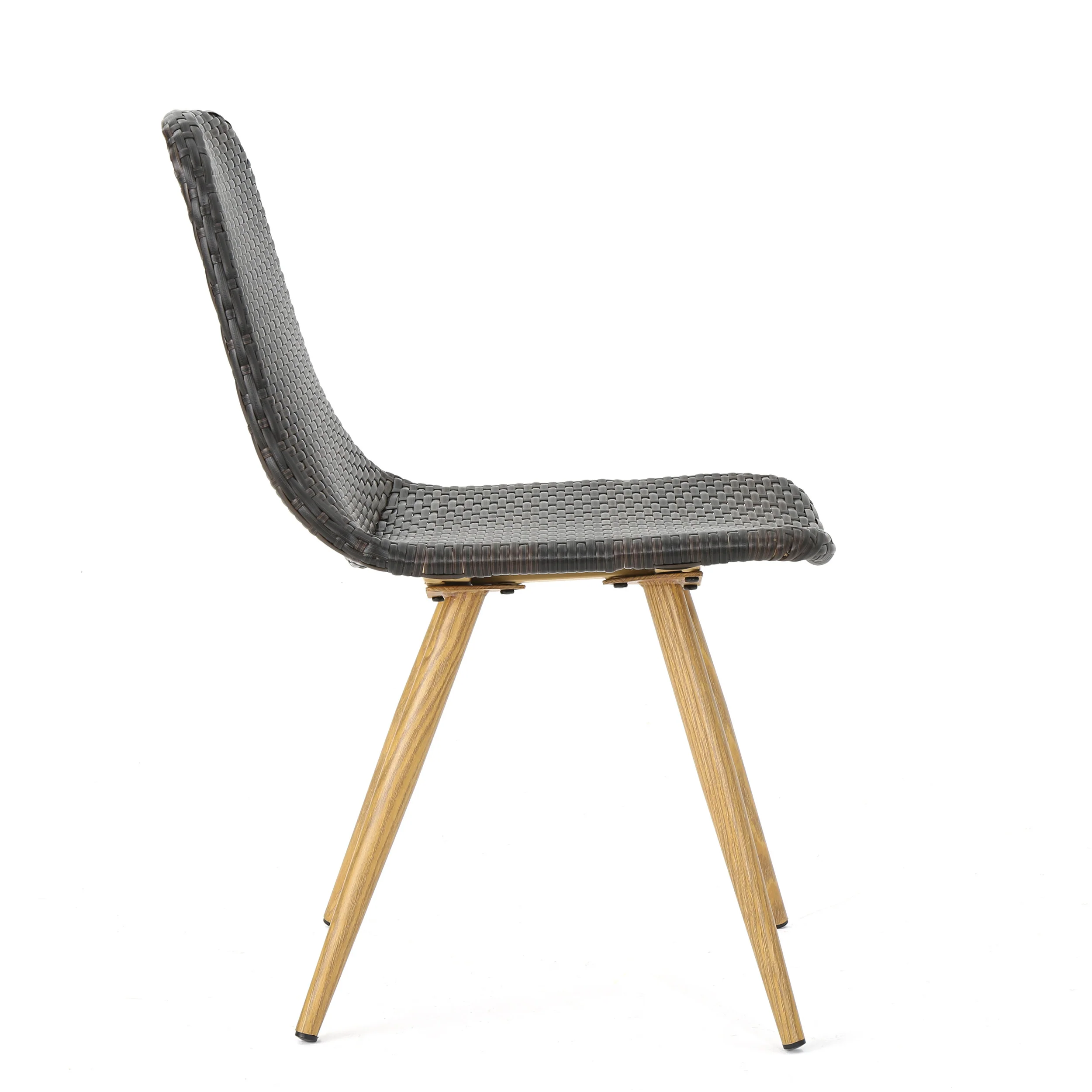 Gilda Outdoor Multi-Brown Wicker Dining Chairs With Wood Finished Metal Legs - furnishings