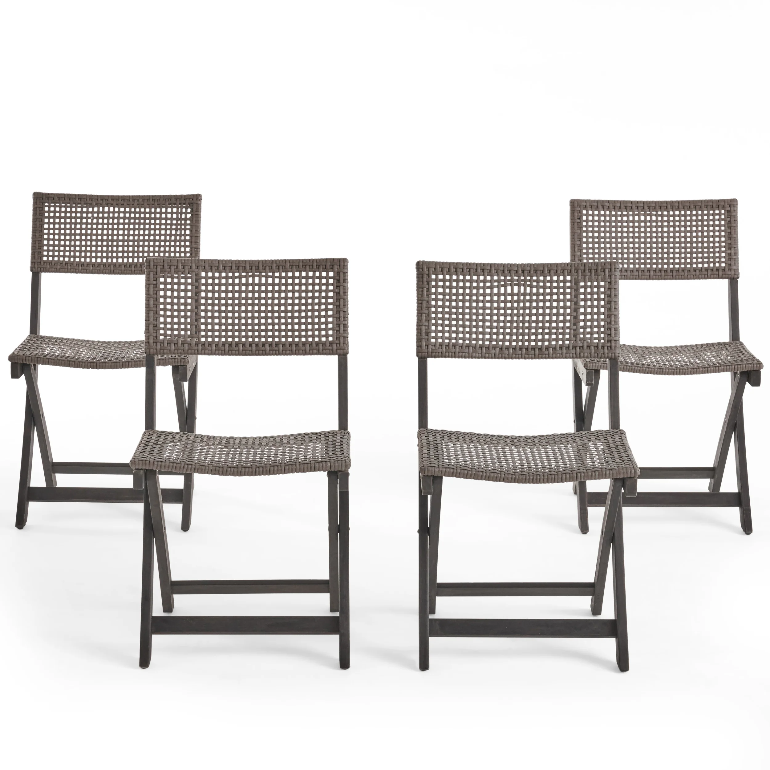 Truda Outdoor Acacia Wood Foldable Bistro Chairs with Wicker Seating (Set of 4) - furnishings