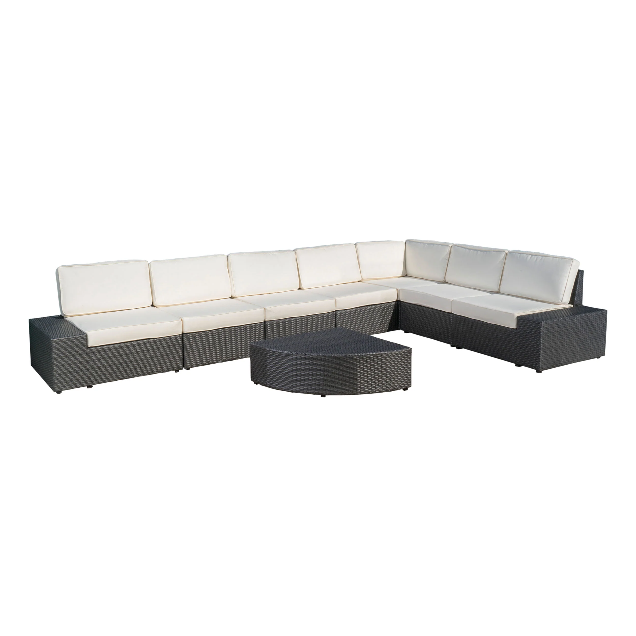 Reddington Outdoor 8 Piece Grey Wicker Sectional with Water Resistant Cushions - furnishings