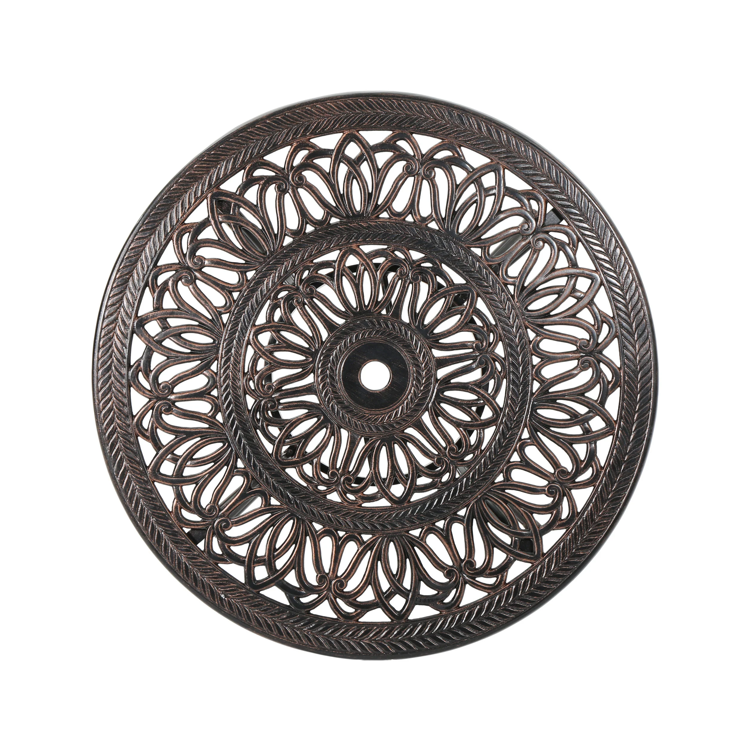 Jamie Outdoor Round Cast Aluminum Dining Table, Shiny Copper - furnishings