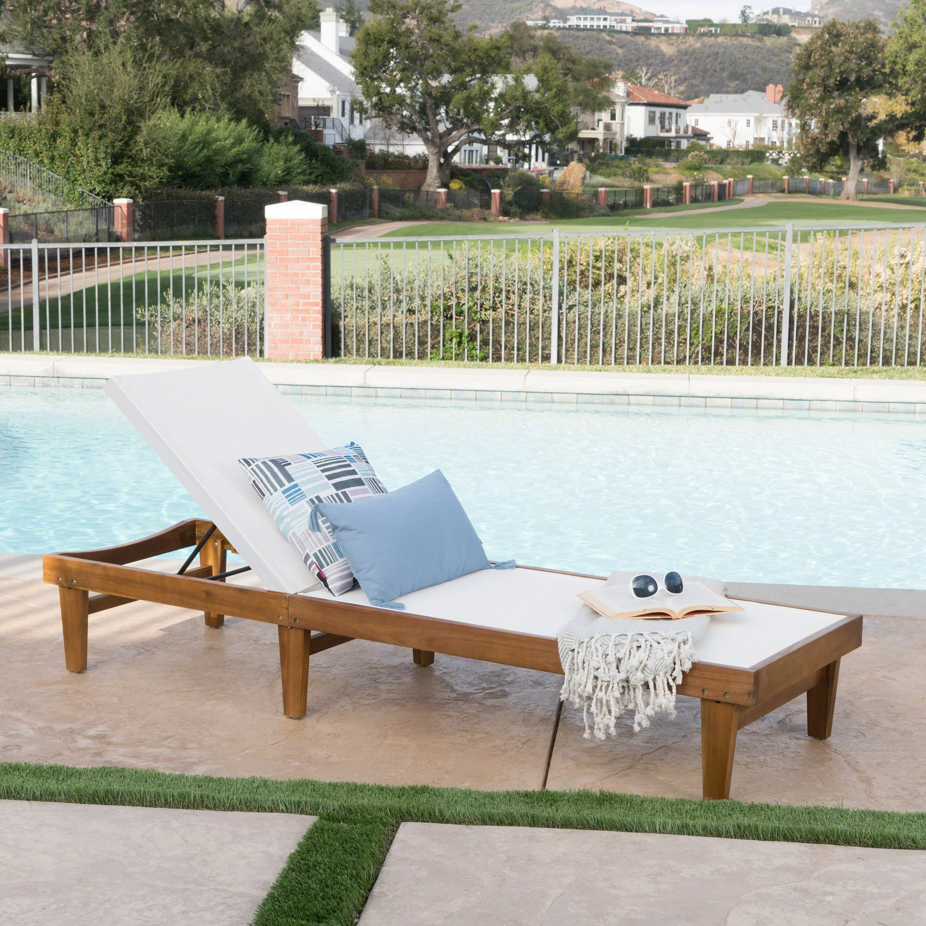 Della Outdoor Mesh Chaise Lounge with Acacia Wood Frame - furnishings