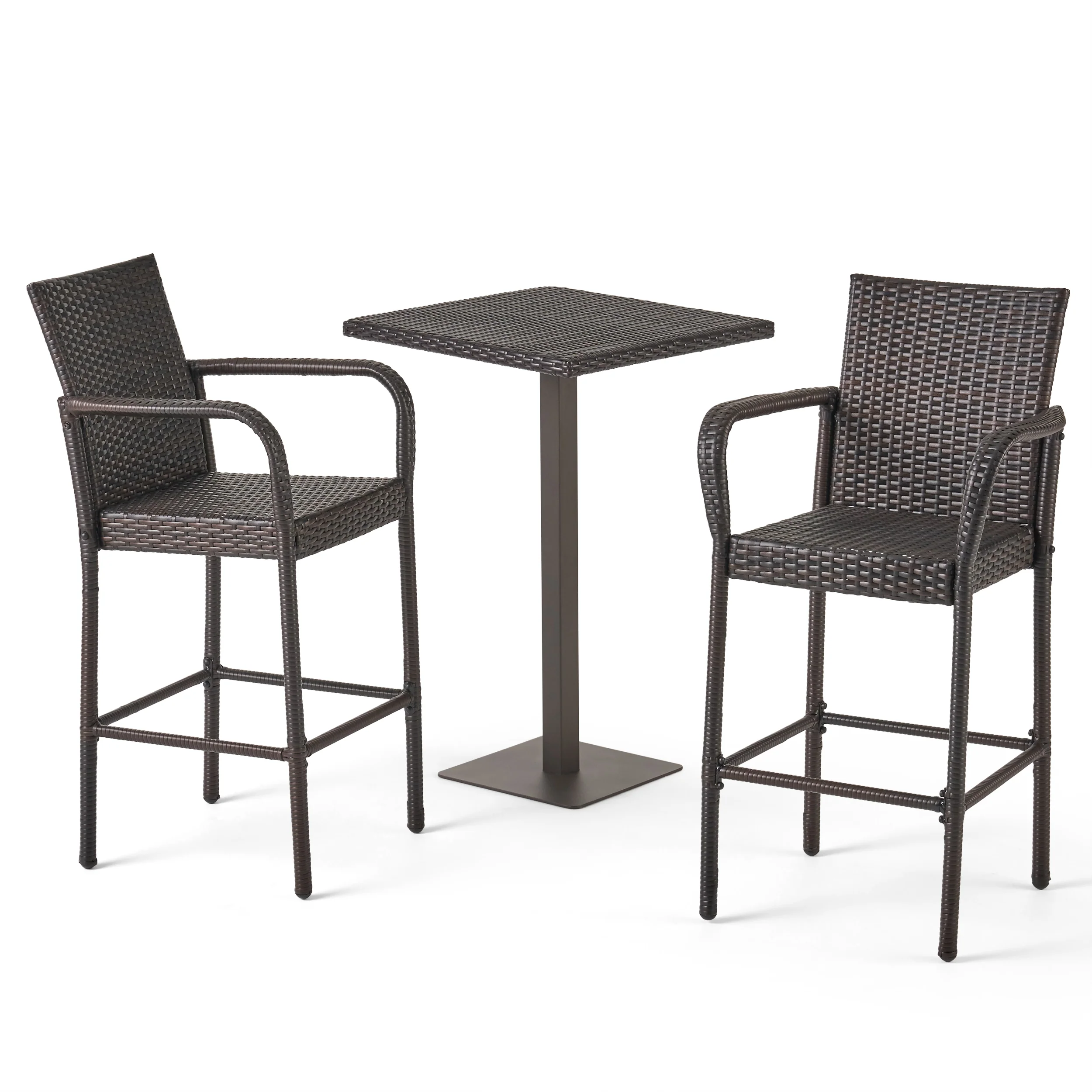 Lamar Outdoor 3 Piece Square Multi-brown Wicker Bar Set - furnishings