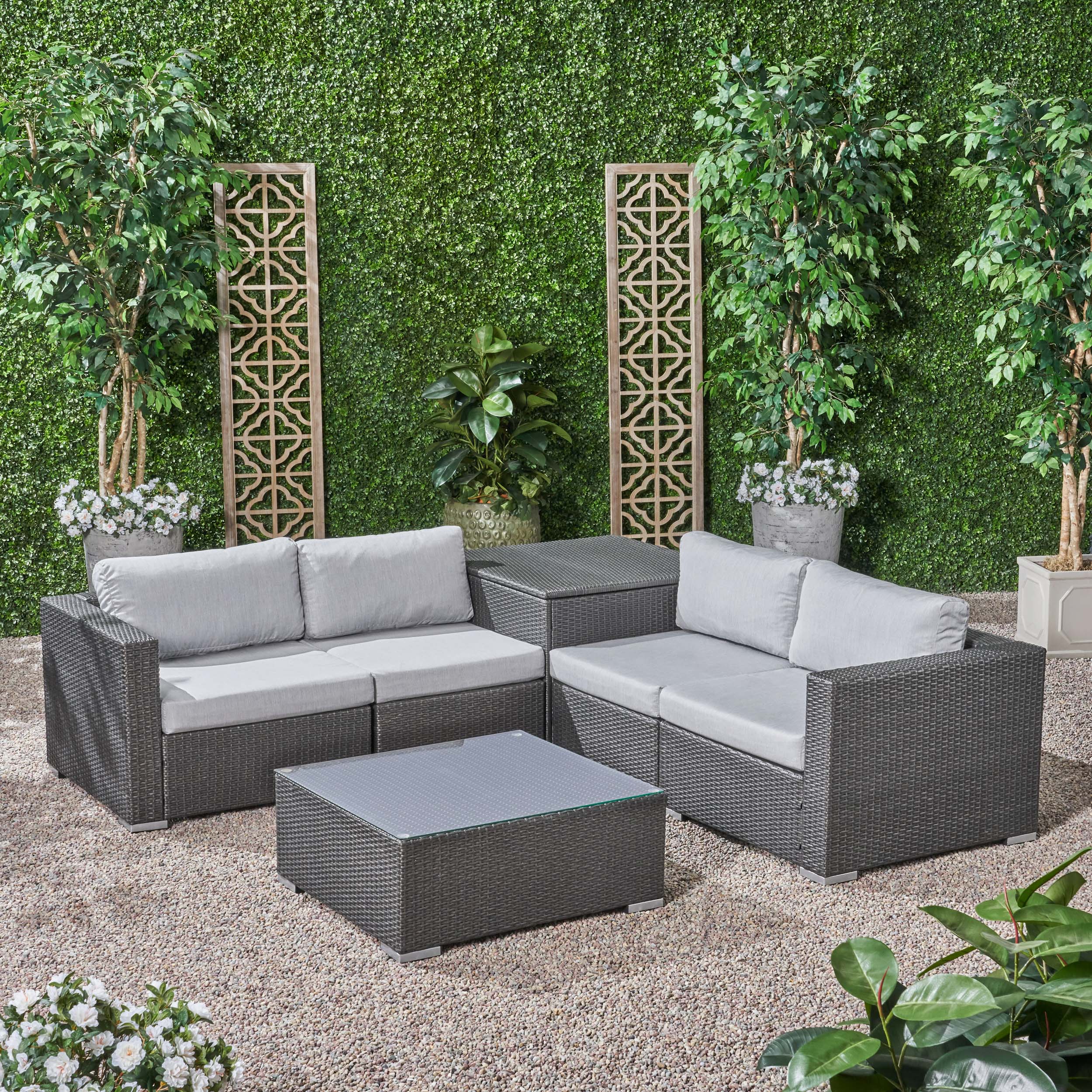 Kyra Outdoor 4 Seater Wicker Sofa Set with Storage Ottoman and Sunbrella Cushions - furnishings