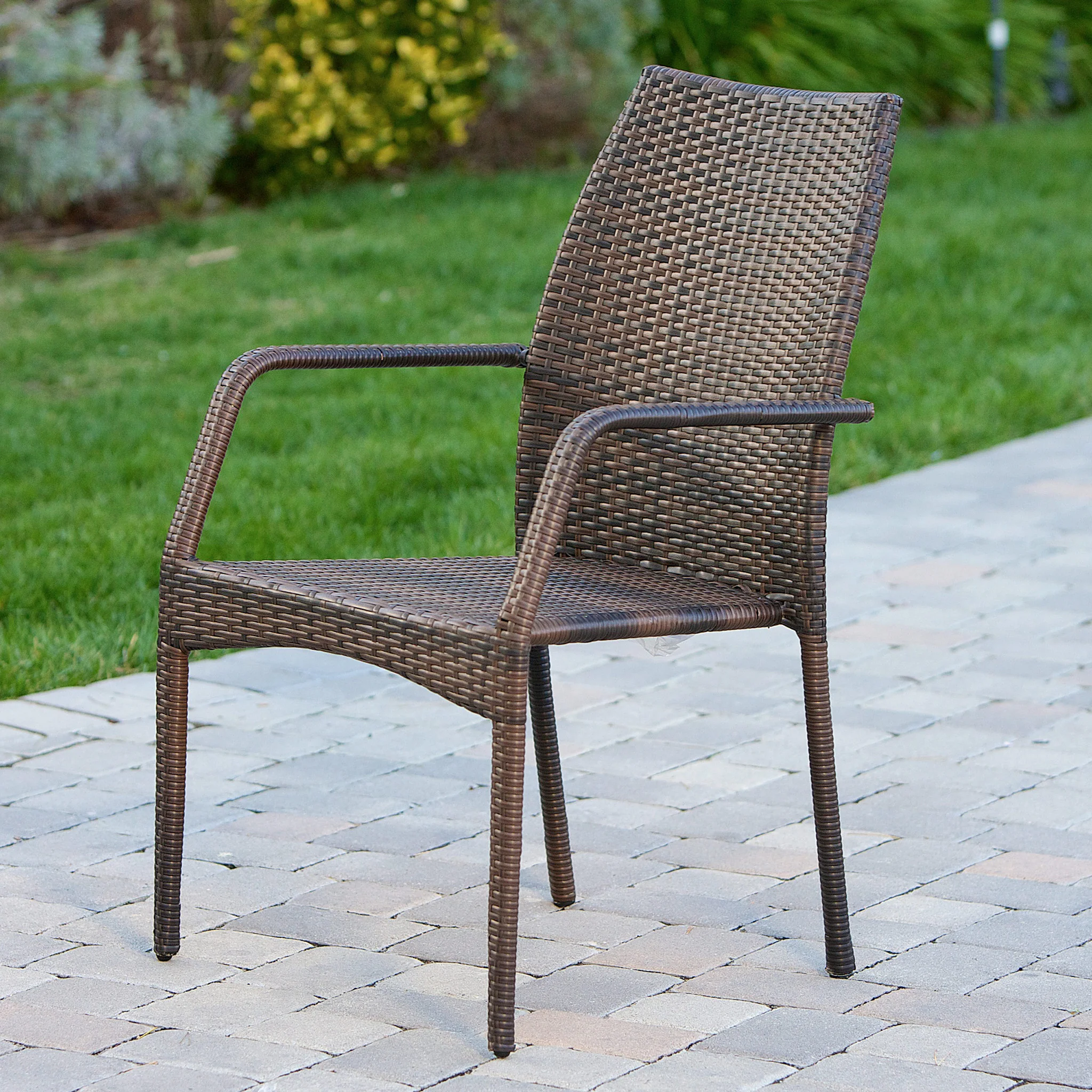 Michael Outdoor Stacking Multi-Brown Wicker Chairs (Set of 2) - furnishings