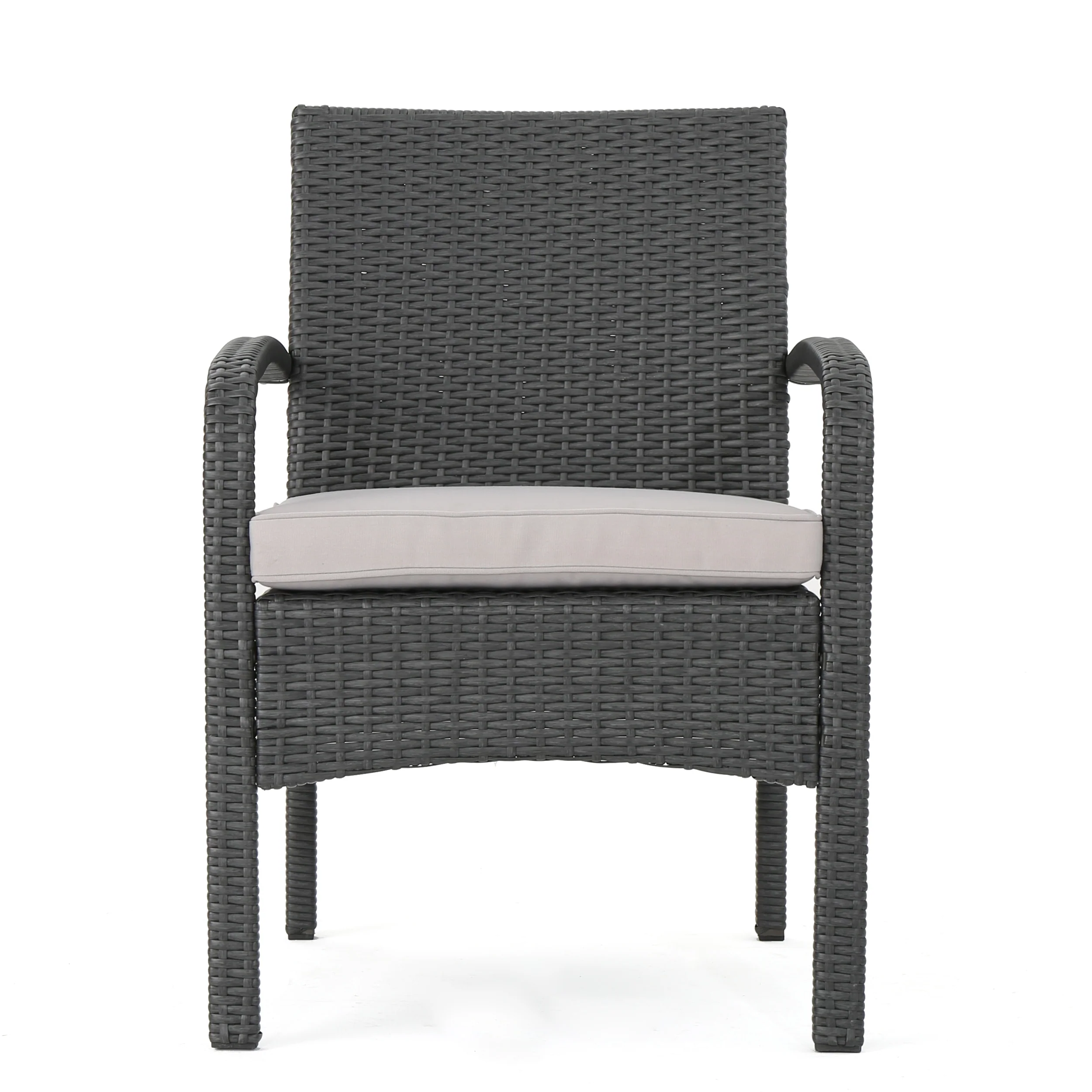 Mavis Patio Conversation Set, 6-Seater with Loveseat, Club Chairs, and Coffee Table, Gray Wicker with Light Gray Outdoor Cushions - furnishings