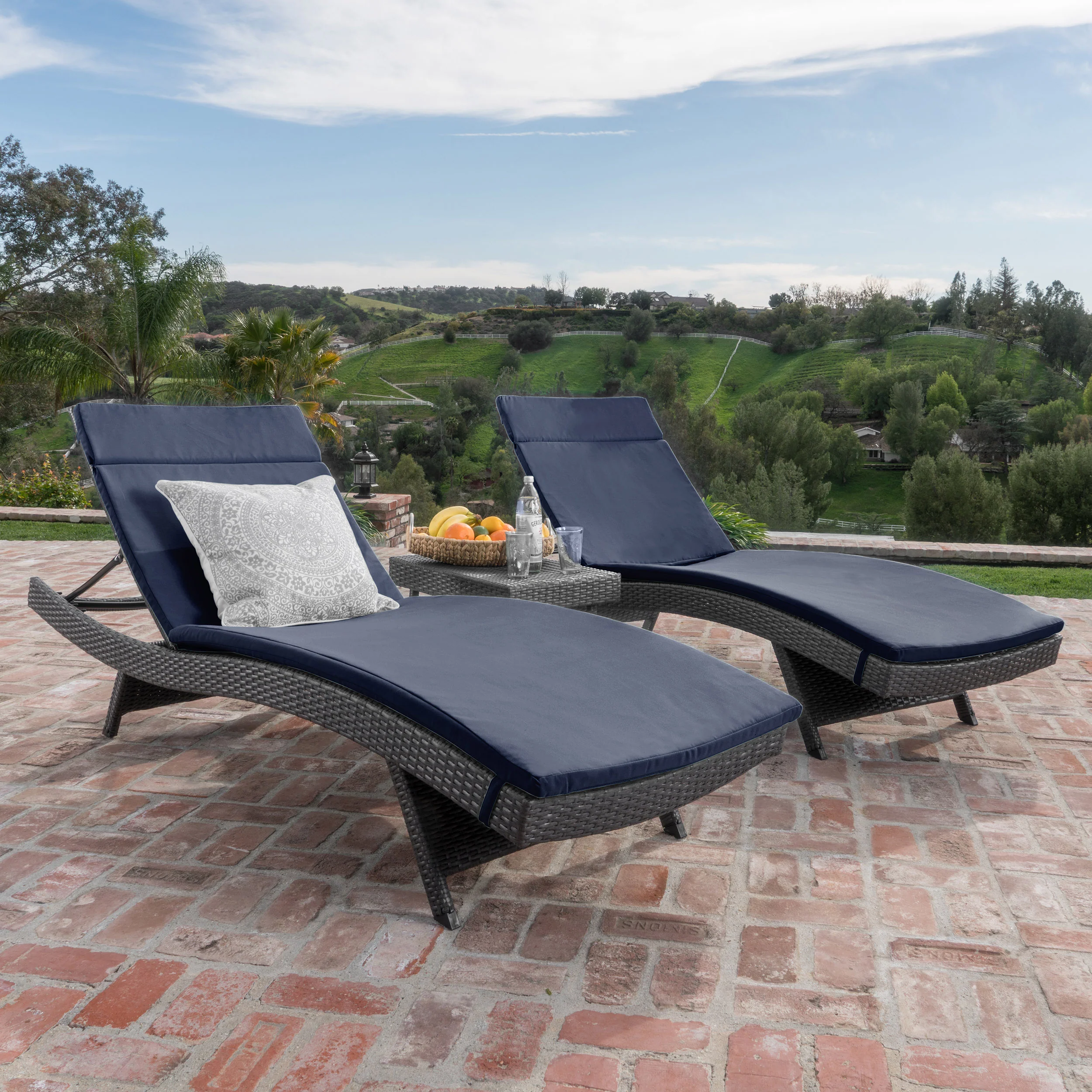 Lakeport 3pc Outdoor Wicker Chaise Lounge Chair & Table Set - furnishings