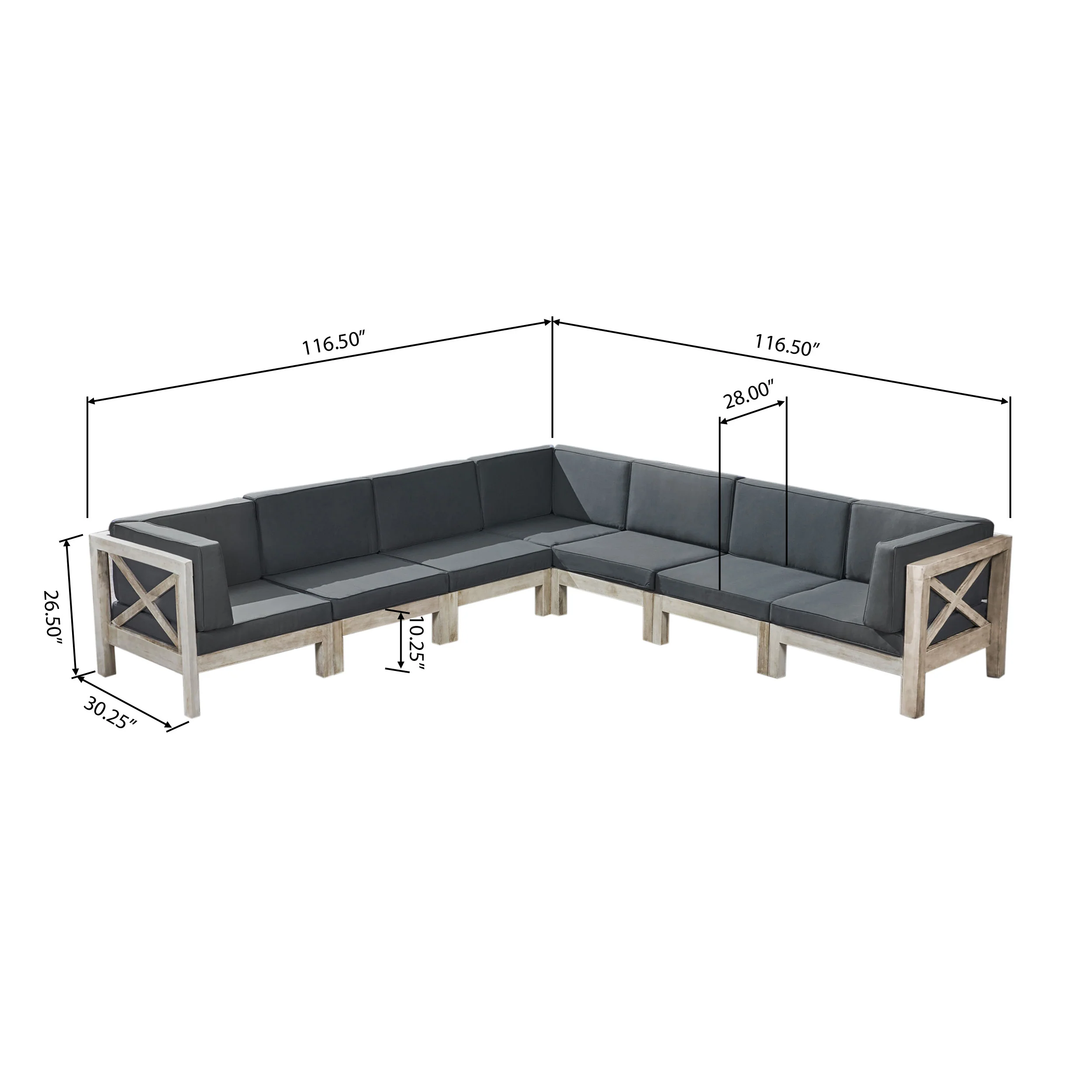 Dale Outdoor 7 Seater Acacia Wood Sectional Sofa Set - furnishings