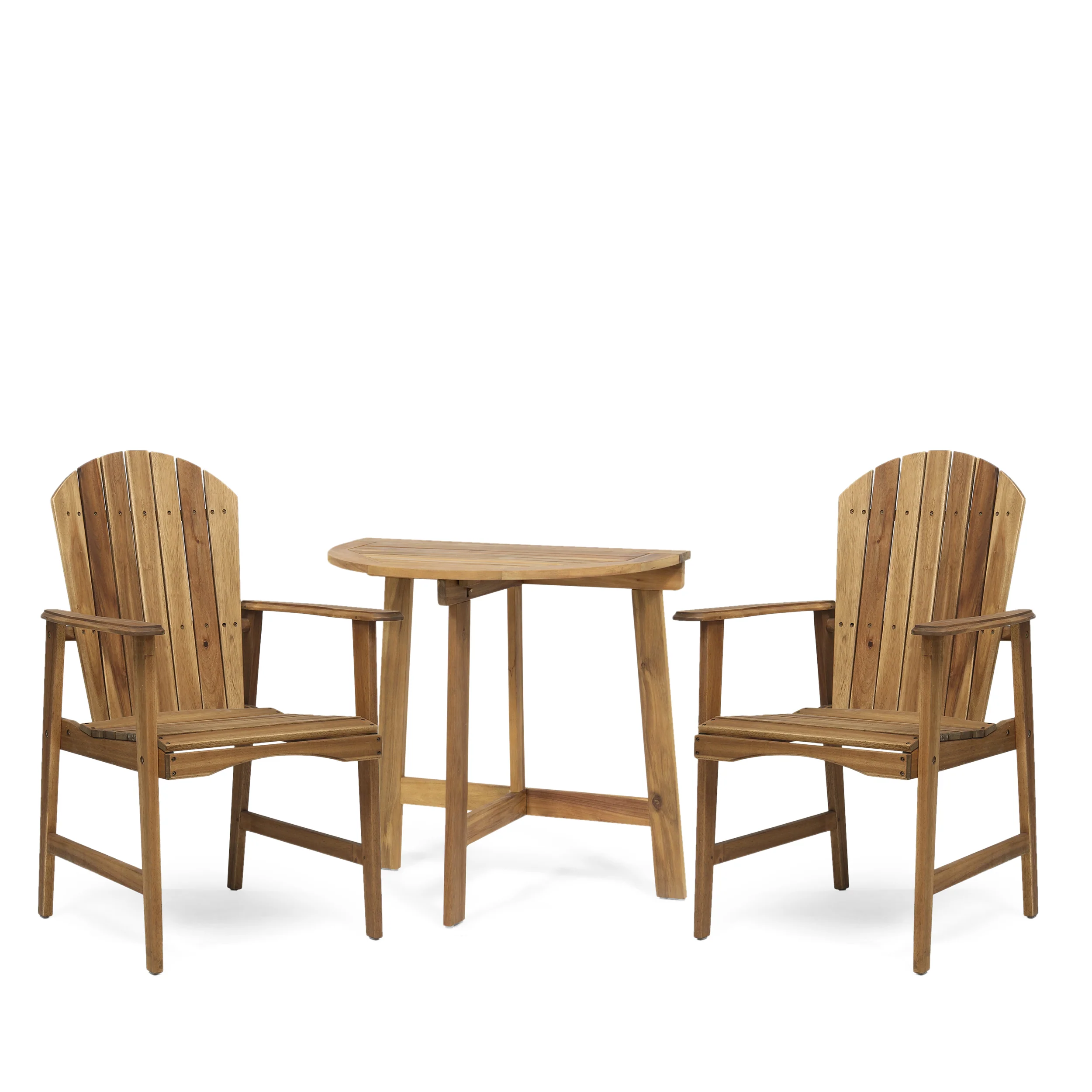 George Outdoor 2 Seater Half-Round Acacia Wood Bistro Table Set with Adirondack Chairs - furnishings