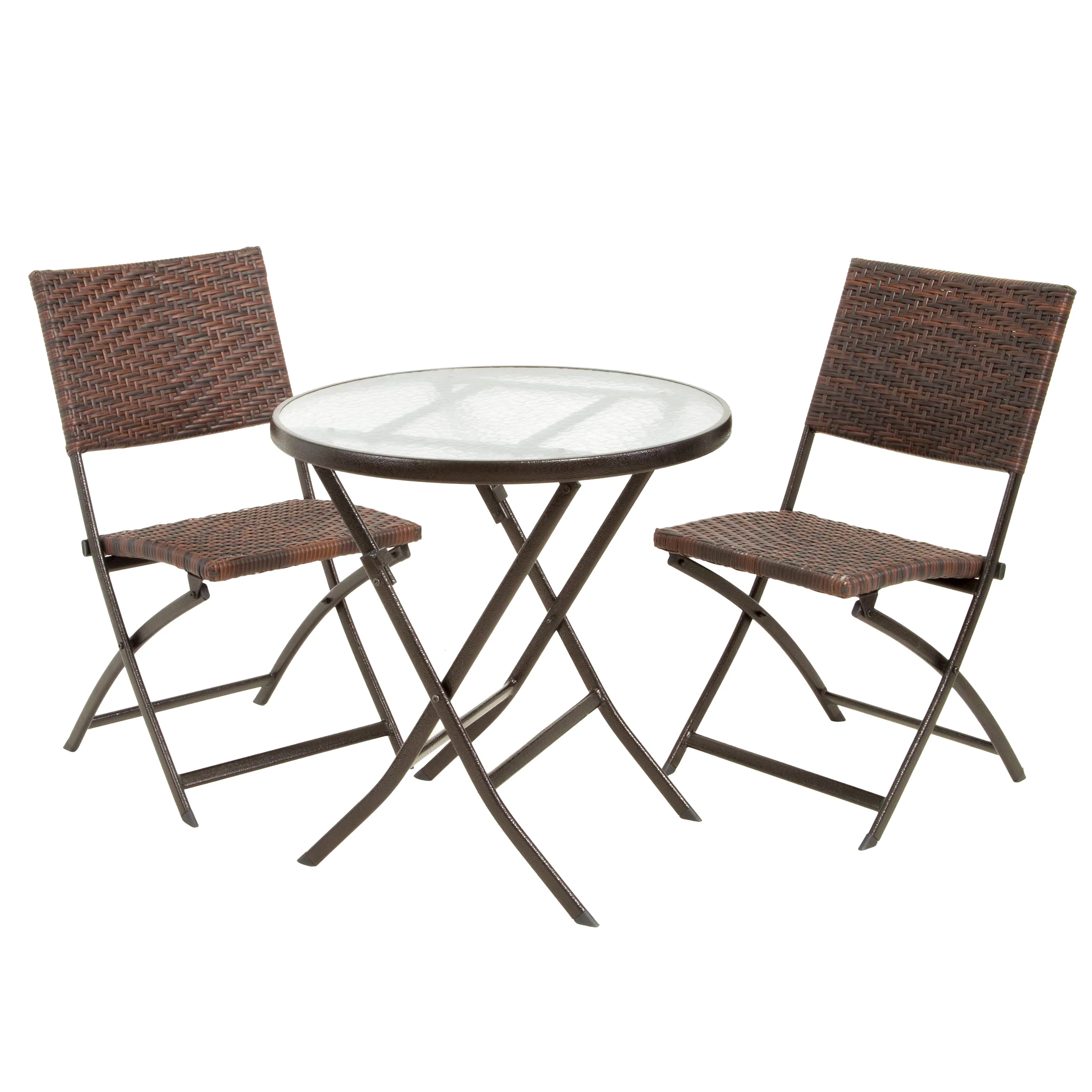 Cantinela 3pc Outdoor Wicker Folding Bistro Set - furnishings