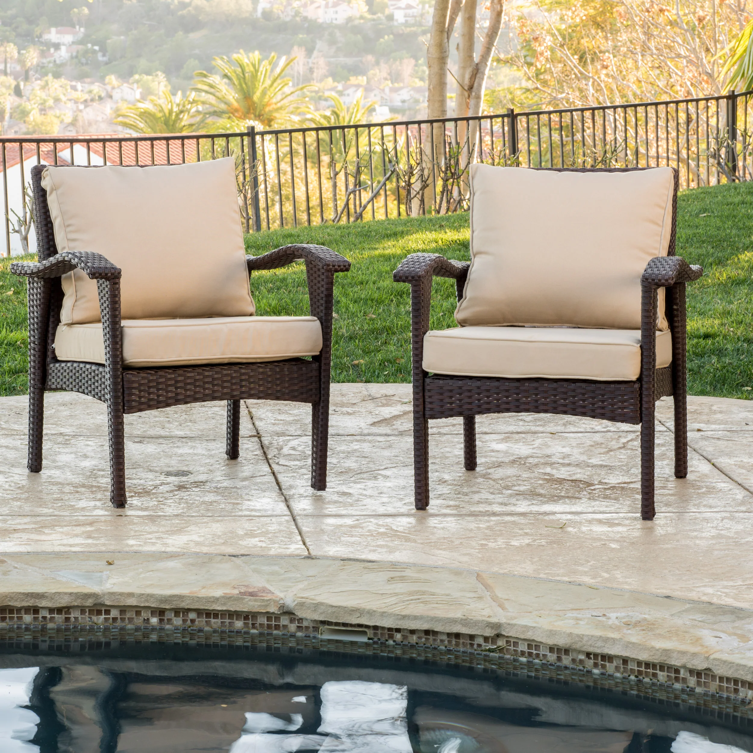 Bleecker Outdoor Wicker Club Chair with Cushion, Set of 2 - furnishings