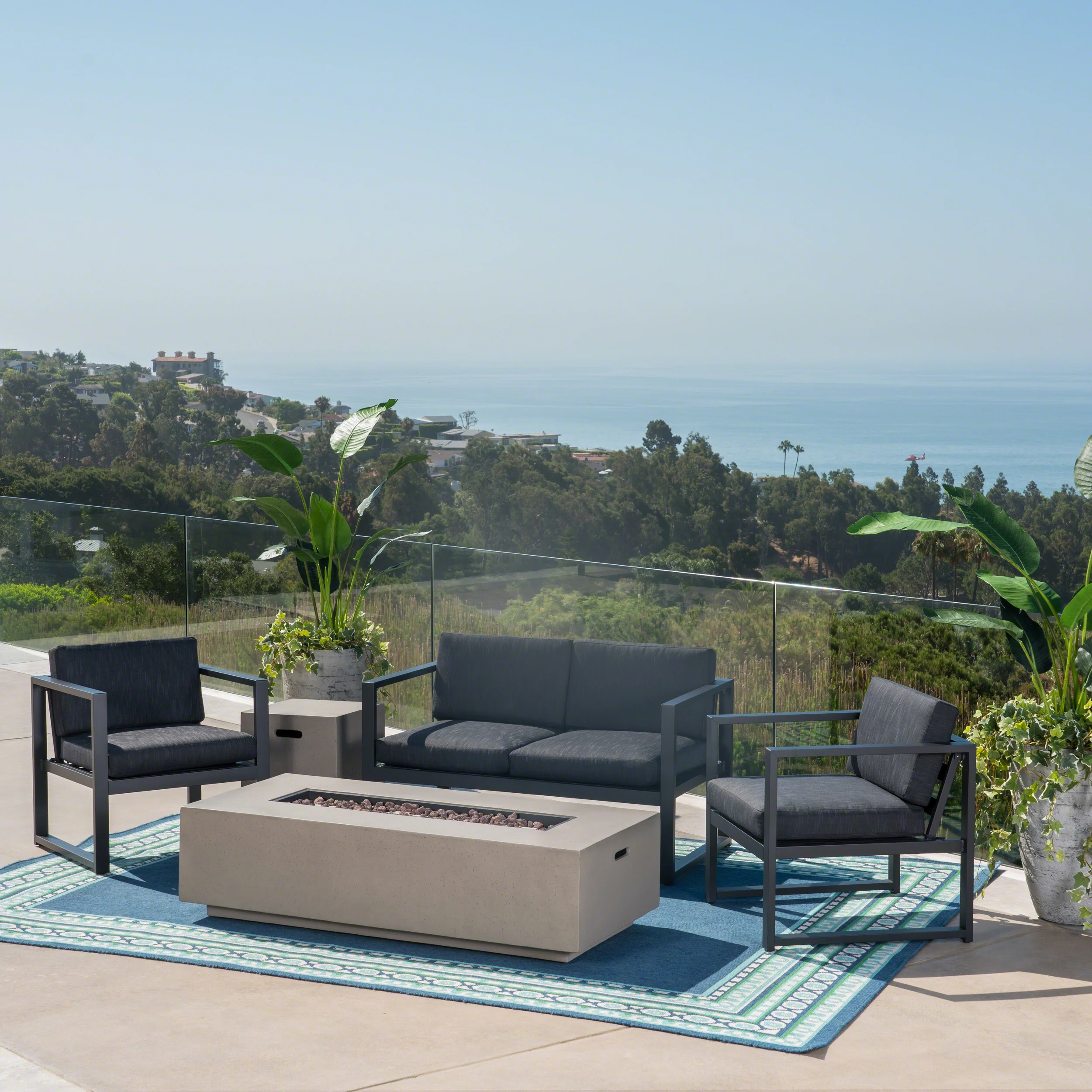 Nealie Outdoor 4-Seater Aluminum Chat Set with Fire Pit and Tank Holder - furnishings
