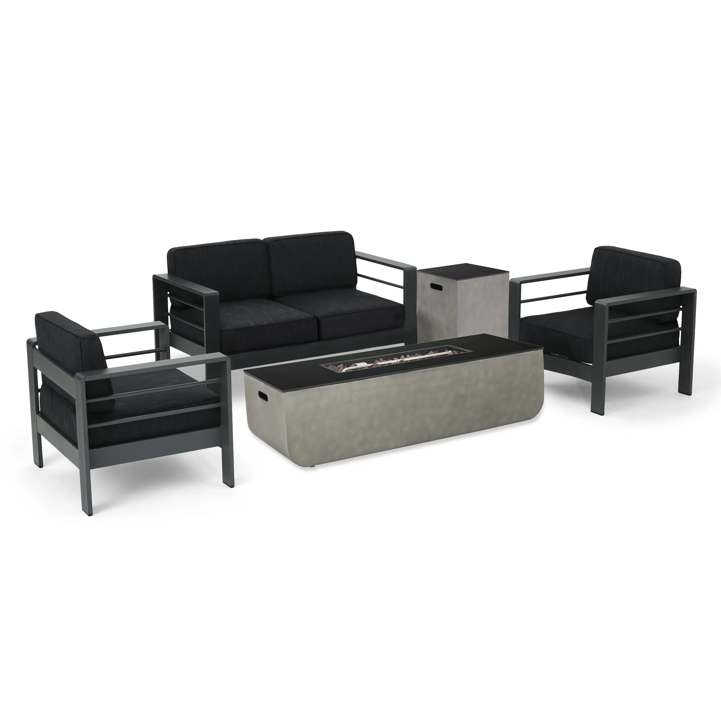 Cherie Outdoor 4 Seater Aluminum Chat Set with Fire Pit - furnishings