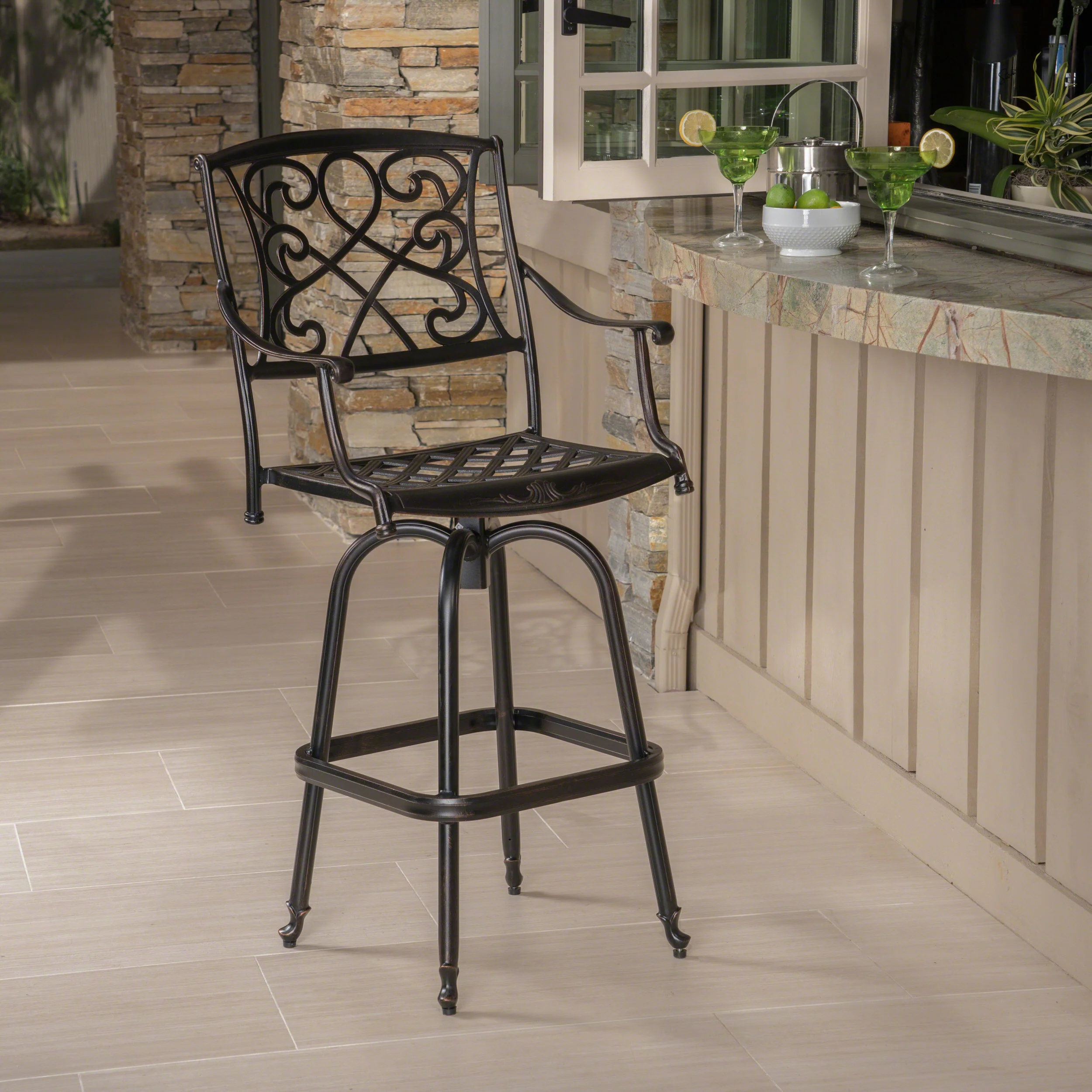 Paris Copper Finish Cast Aluminum 30-Inch Swivel Single Bar Stool - furnishings