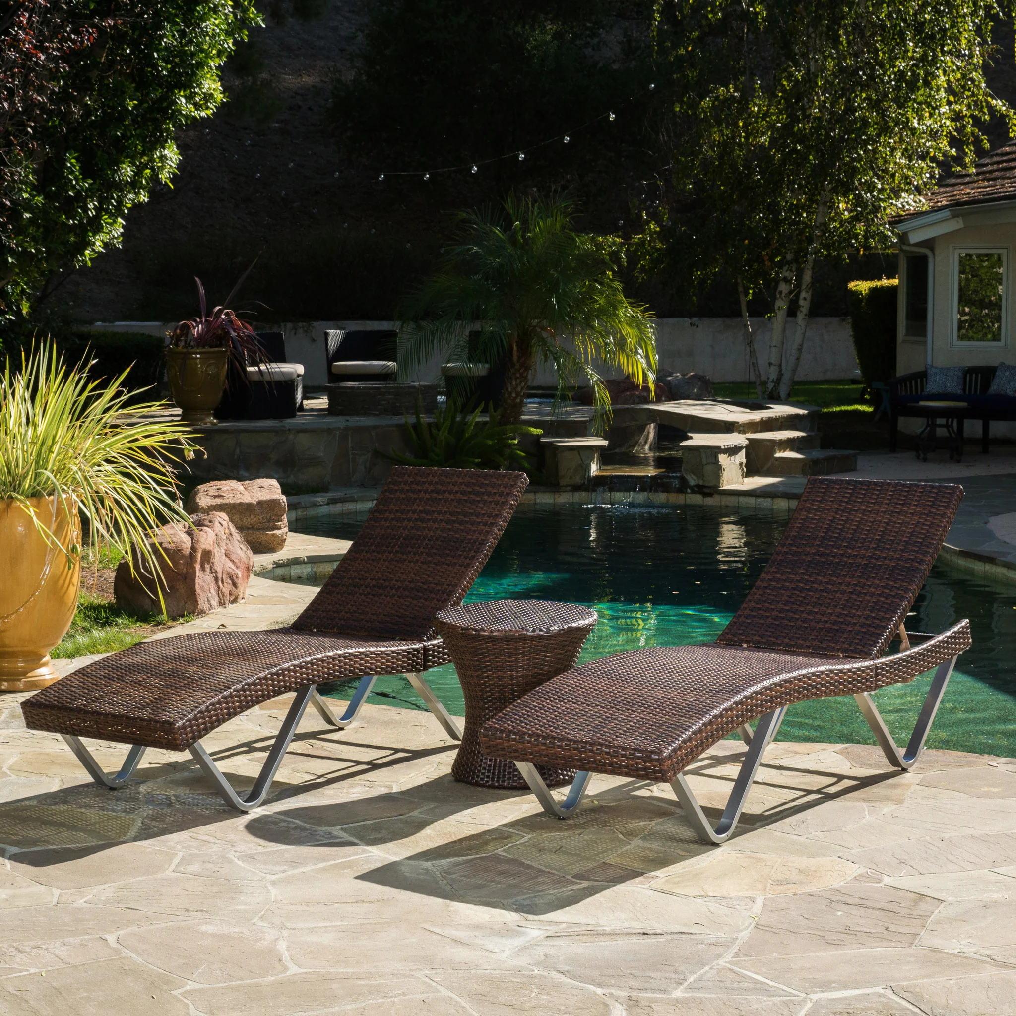 Worrin Multibrown 3pc Chaise Lounge Chair and Table - furnishings