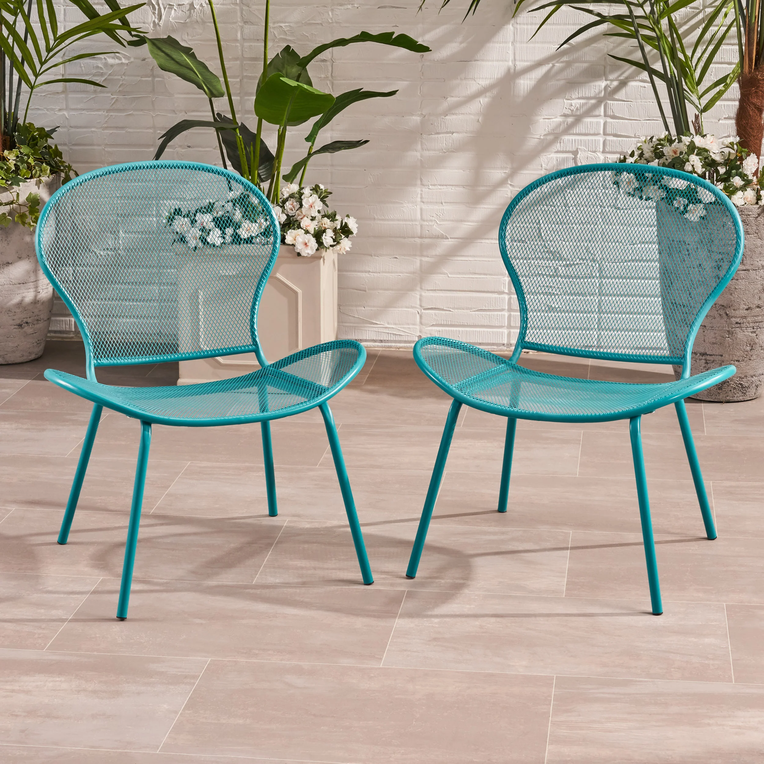 Tristian Modern Outdoor Iron Club Chair (Set of 2) - furnishings