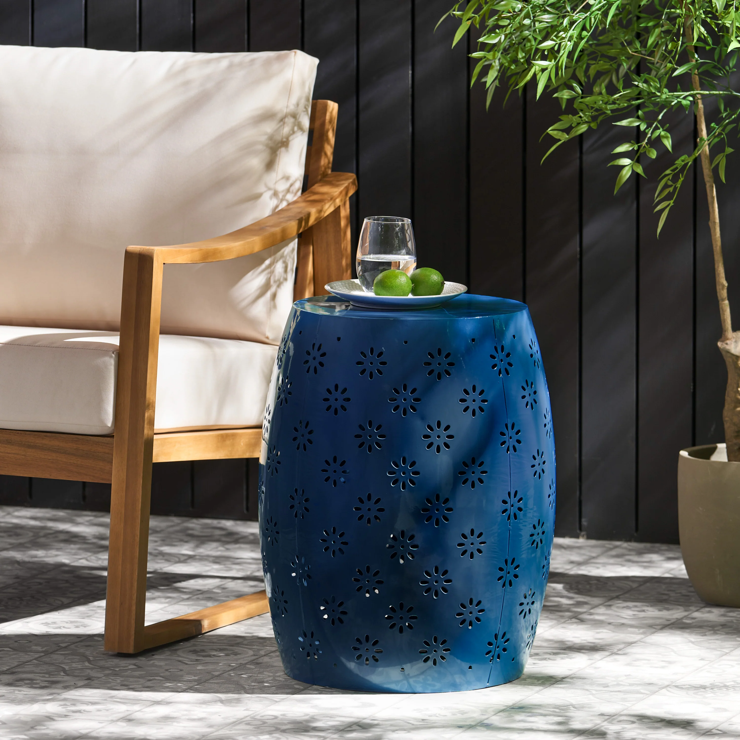 Breeze Outdoor Modern Floral Lace-Cut Metal Accent Side Table - furnishings