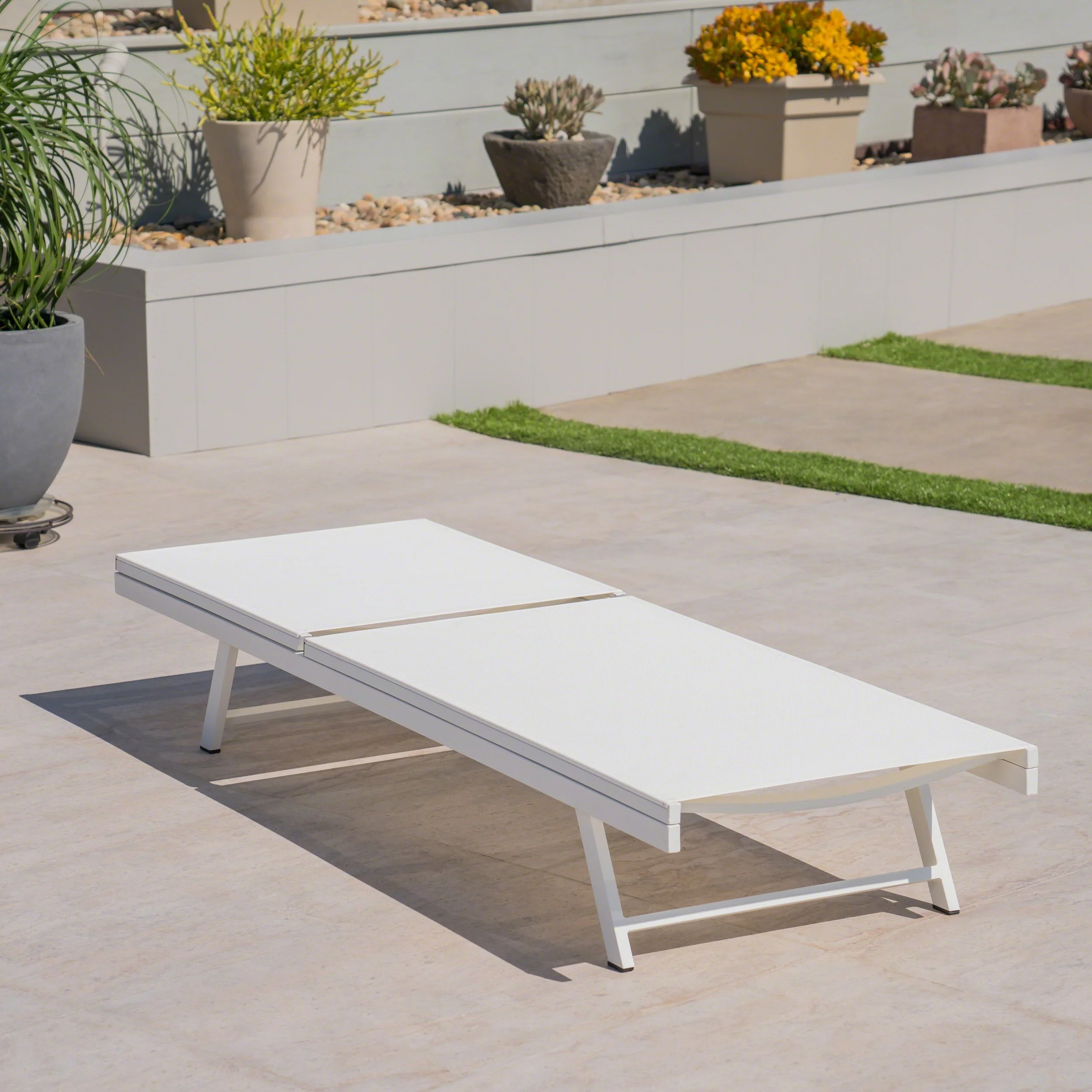Simon Outdoor Aluminum and Mesh Chaise Lounge - furnishings