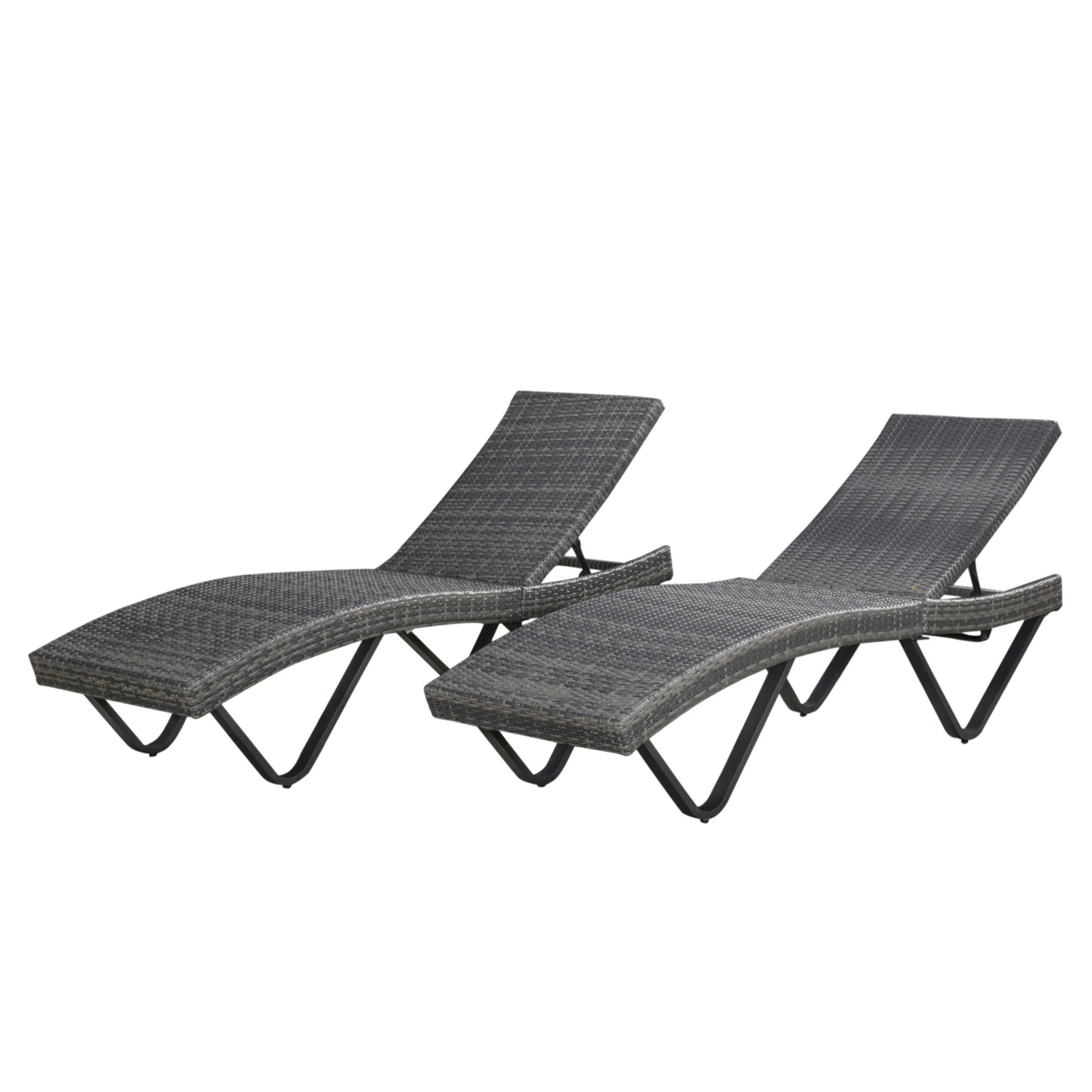 Zanna Outdoor Gray Wicker Adjustable Chaise Lounge - furnishings