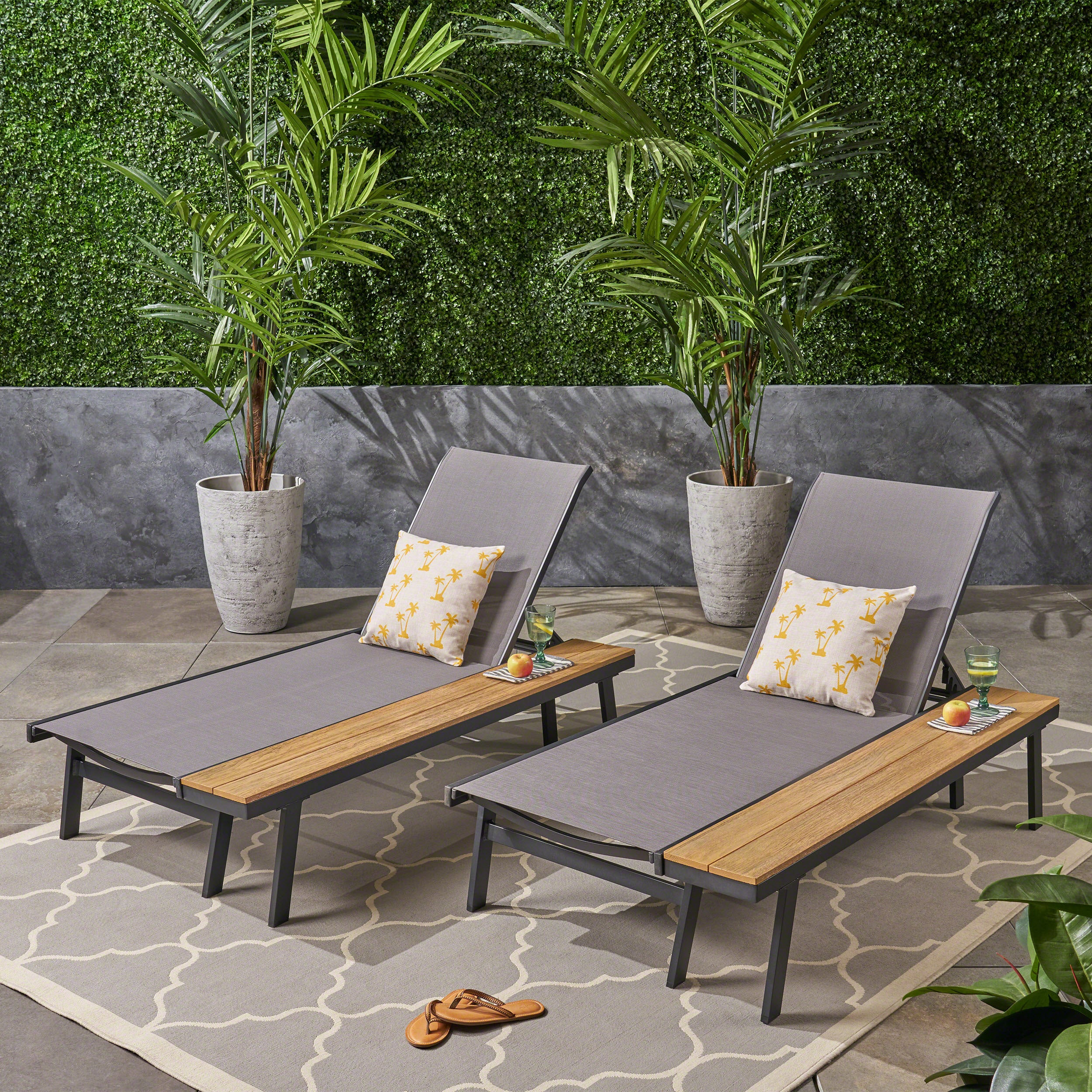 John Outdoor Mesh and Aluminum Chaise Lounge with Side Table - furnishings