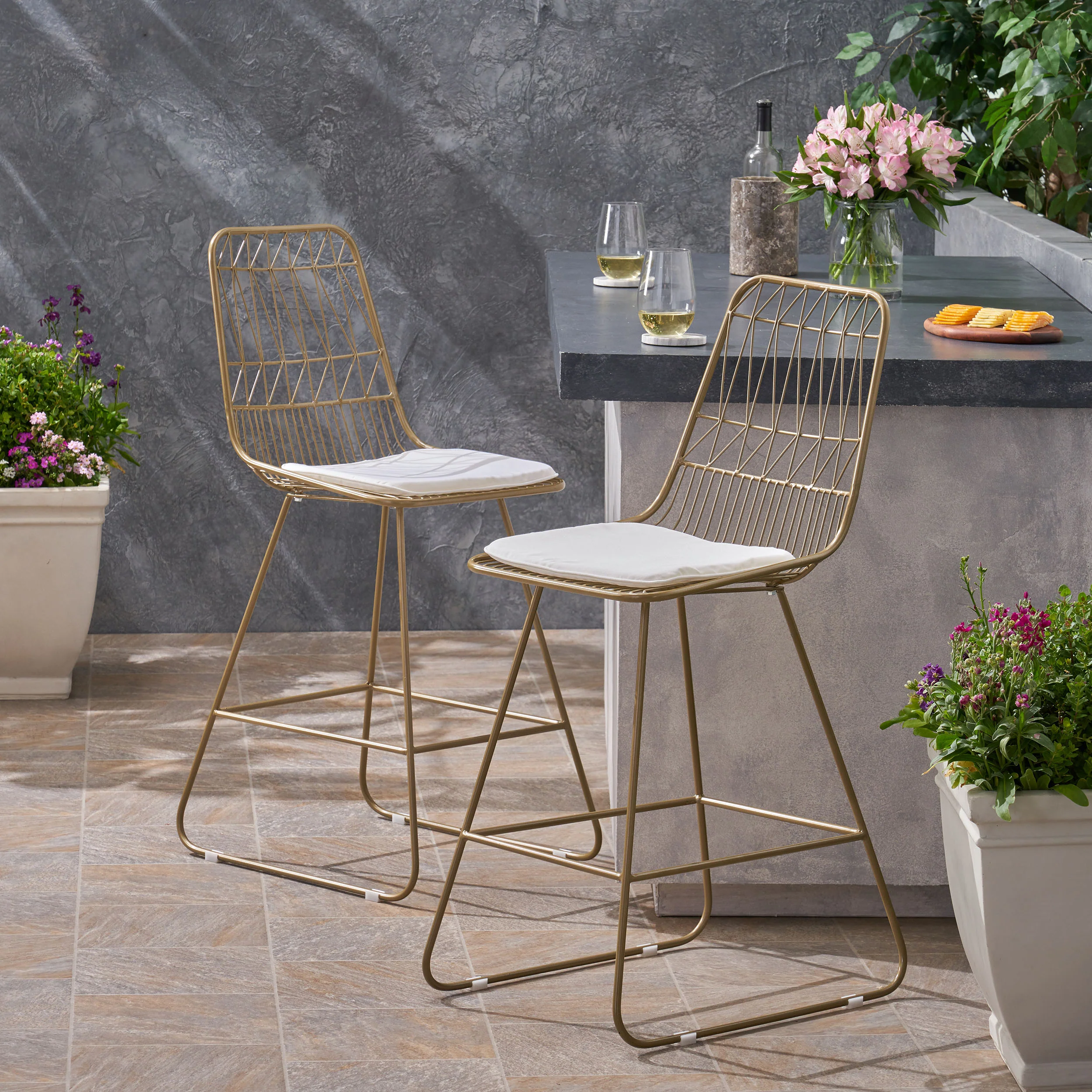 Hedy Outdoor Wire Counter Stools with Cushions (Set of 2) - furnishings