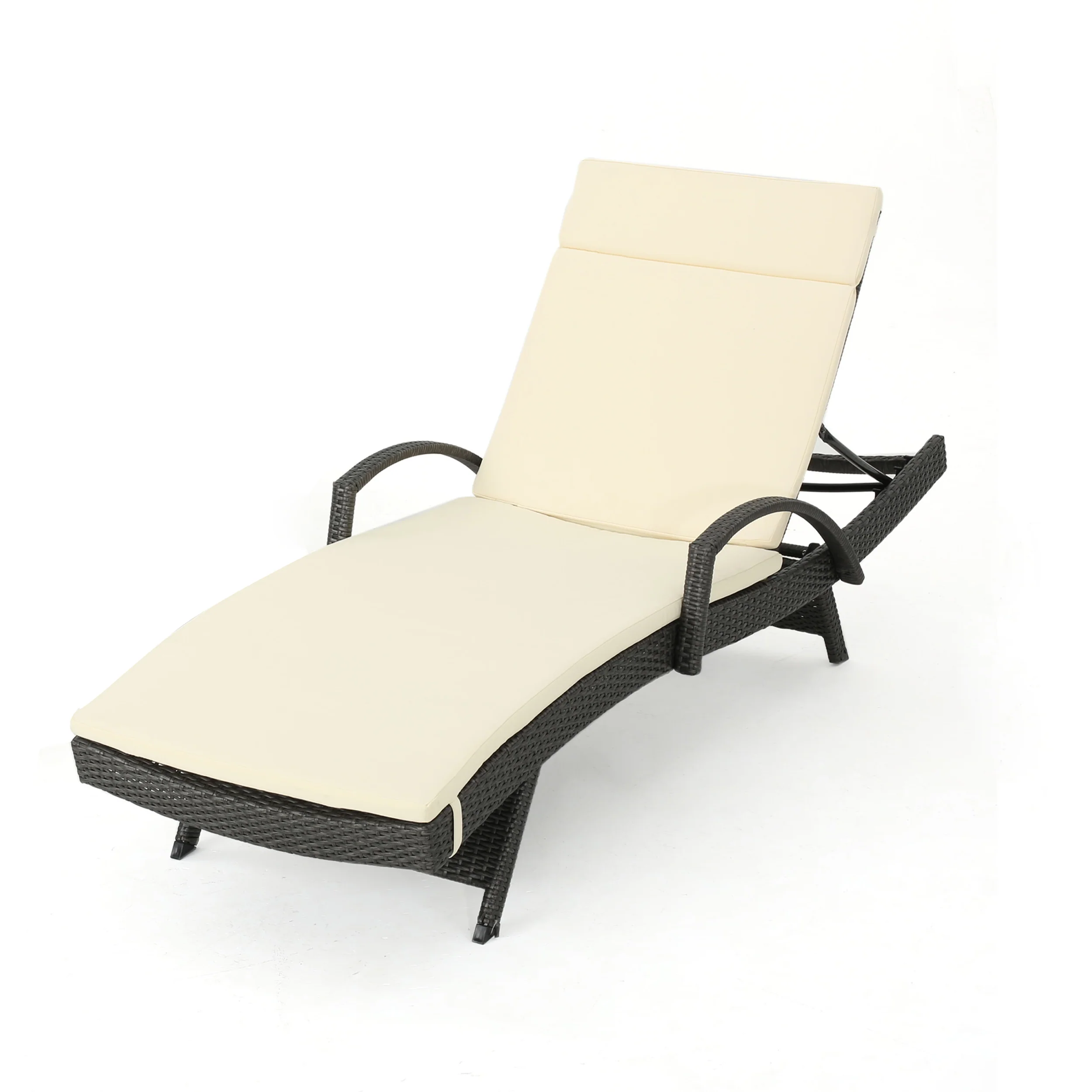 Solaris Outdoor Grey Wicker Armed Chaise Lounge w/ Water Resistant Cushion - furnishings