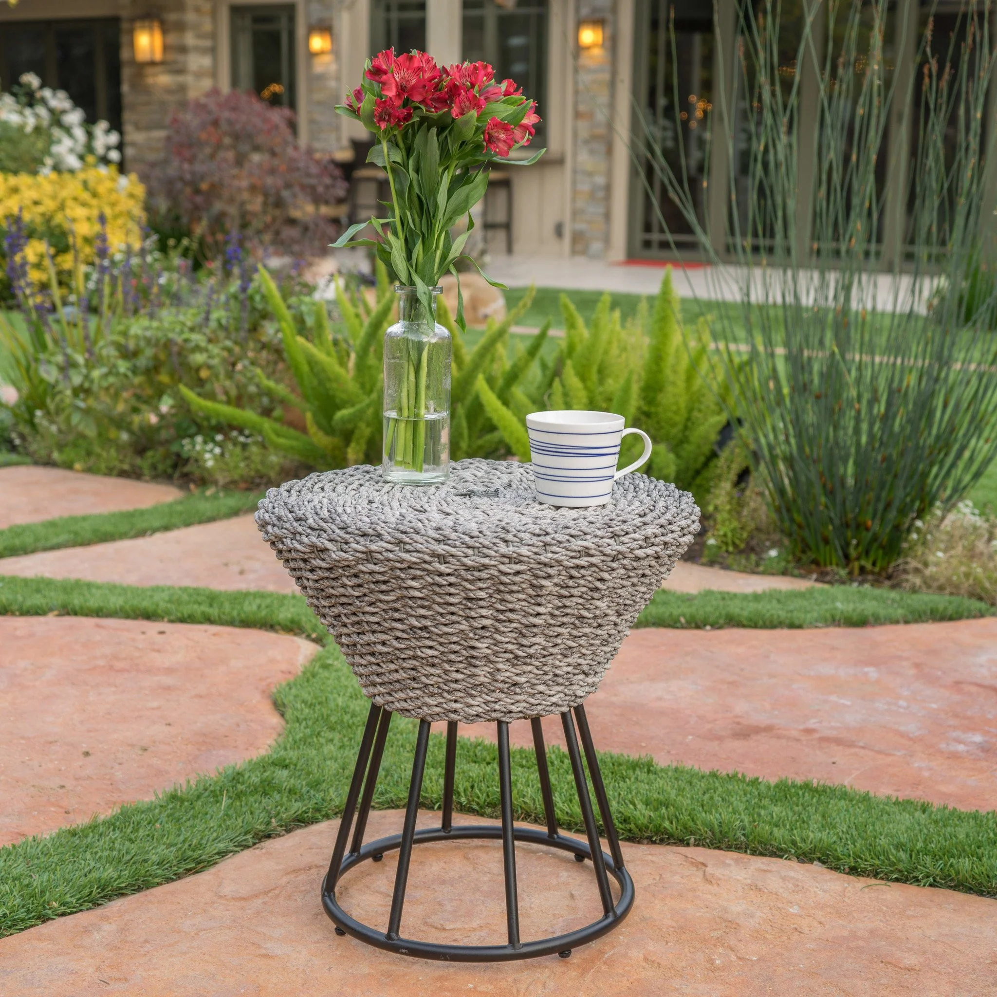 Crystal Outdoor Grey Wicker Chaise Lounge (Set of 2) with Grey Wicker Table - furnishings
