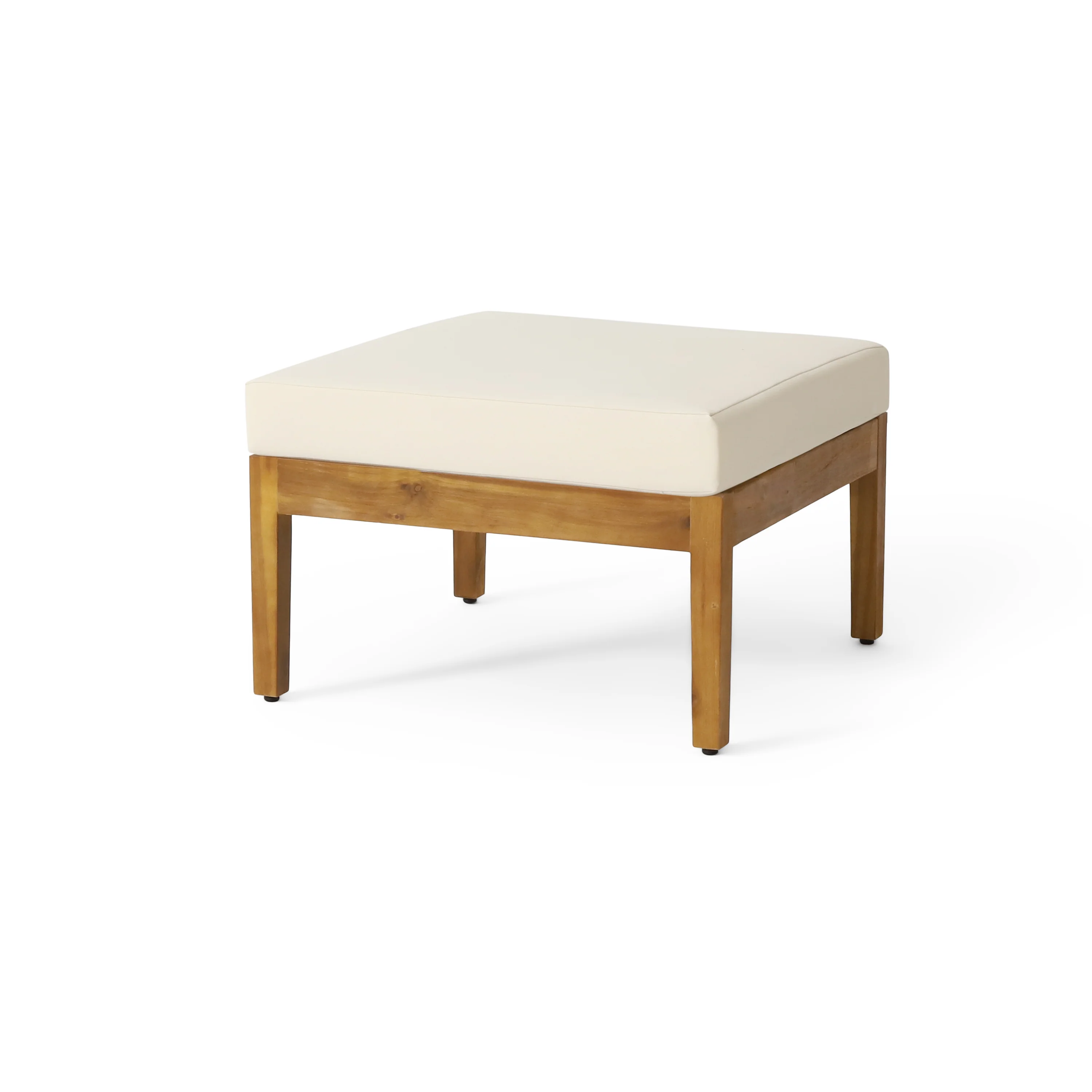 Brooklyn Outdoor Acacia Wood 3 Seater Sofa Chat Set with Ottoman, Teak and Beige - furnishings