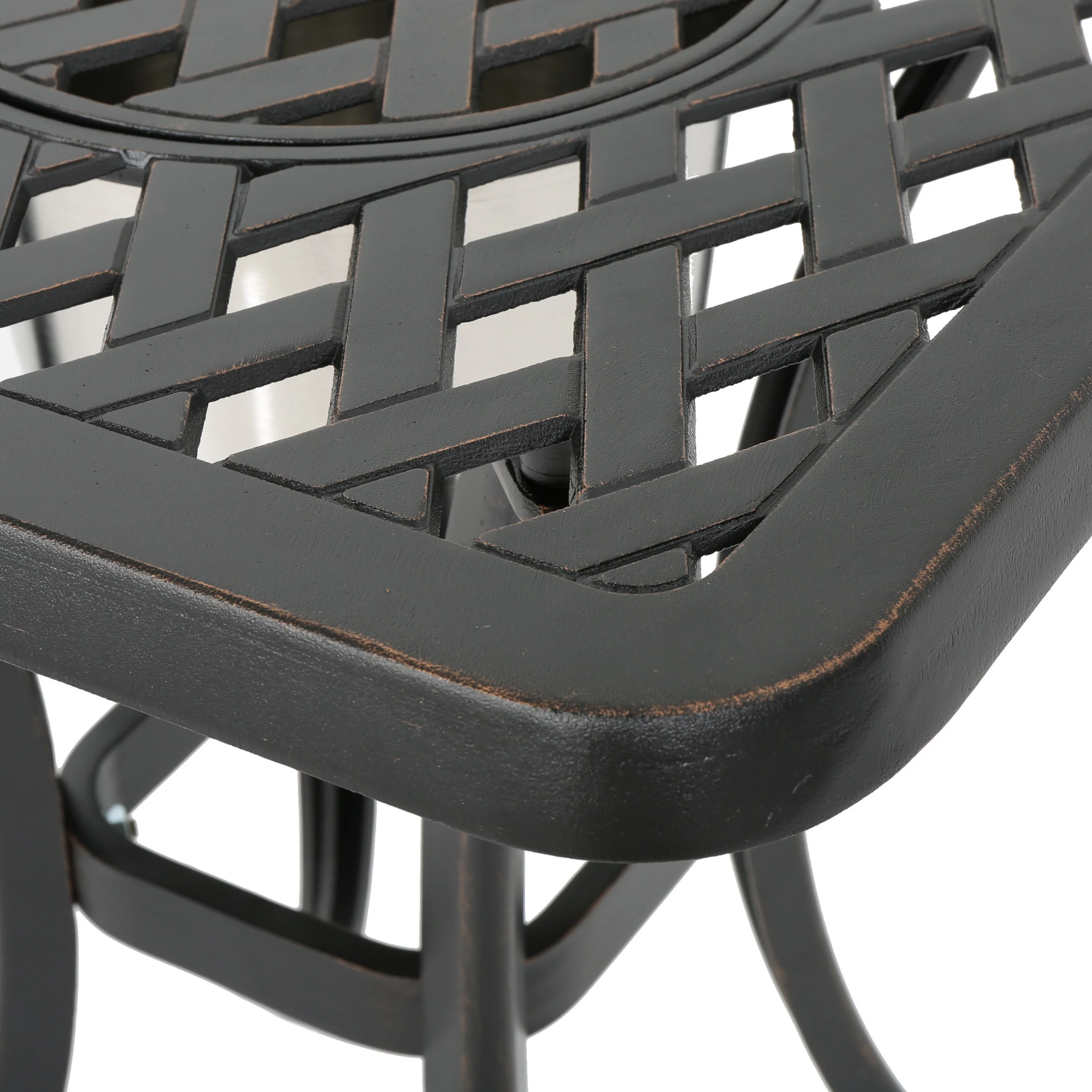 Ariel Outdoor Cast Aluminum Bistro Table with Ice Bucket, Black Copper - furnishings