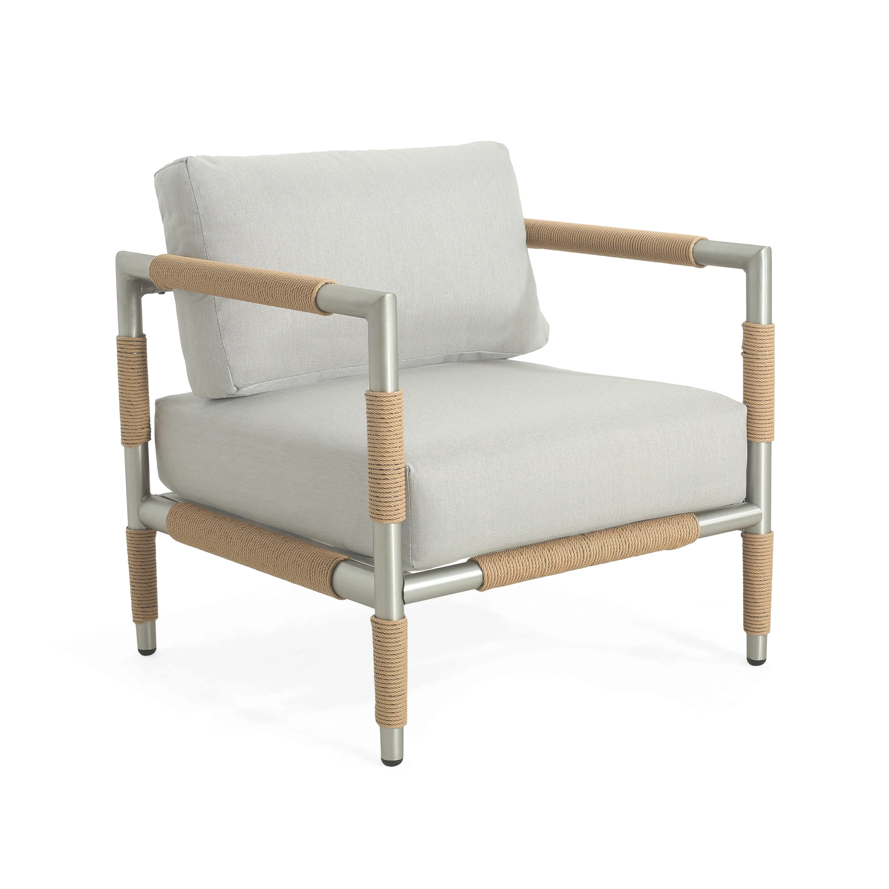 Eamon Outdoor Upholstered Thick Cushioned Arm Chair with Rattan Accents, Light Grey - furnishings