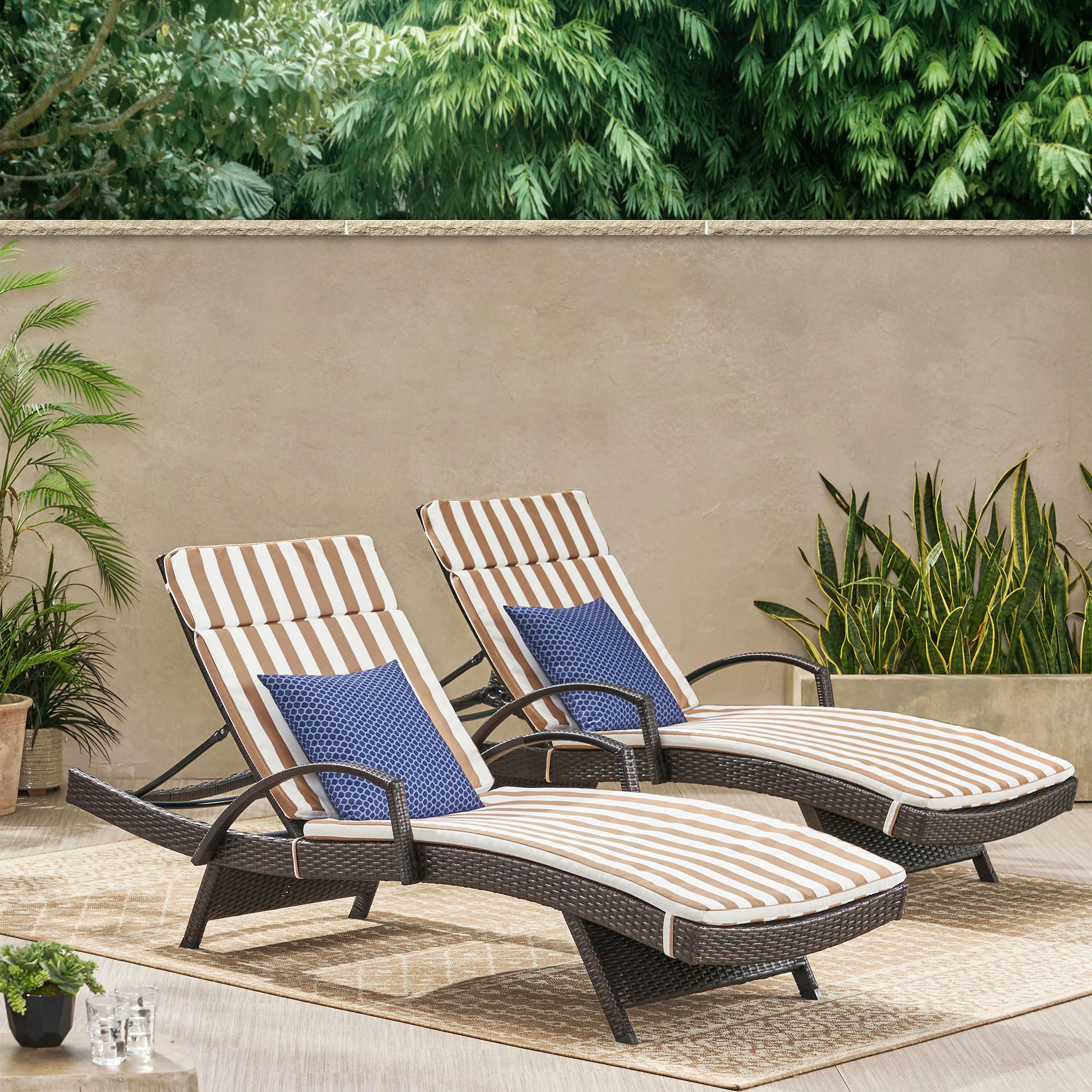Lakeport Outdoor Wicker Lounge with Water Resistant Cushion (Set of 2) - furnishings