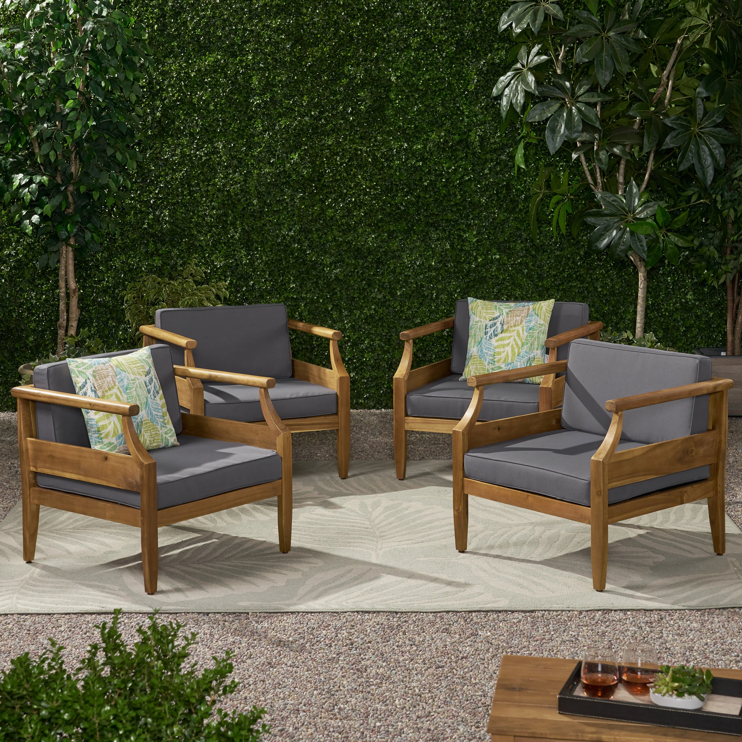 Bianca Outdoor Mid-Century Modern Acacia Wood Club Chair With Cushion - furnishings