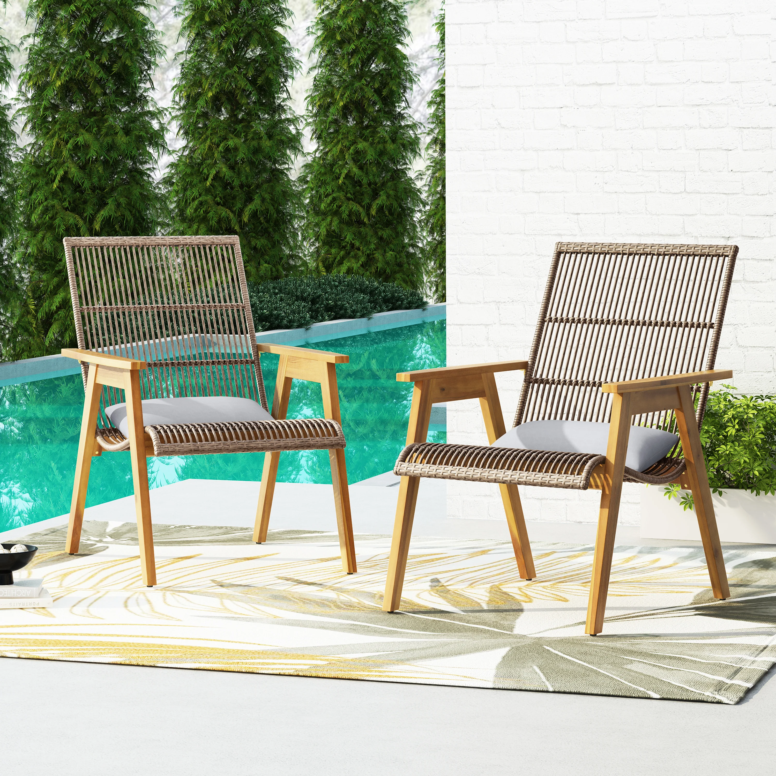 Aster Outdoor Teak Wood with both round and flat wicker club chair - furnishings