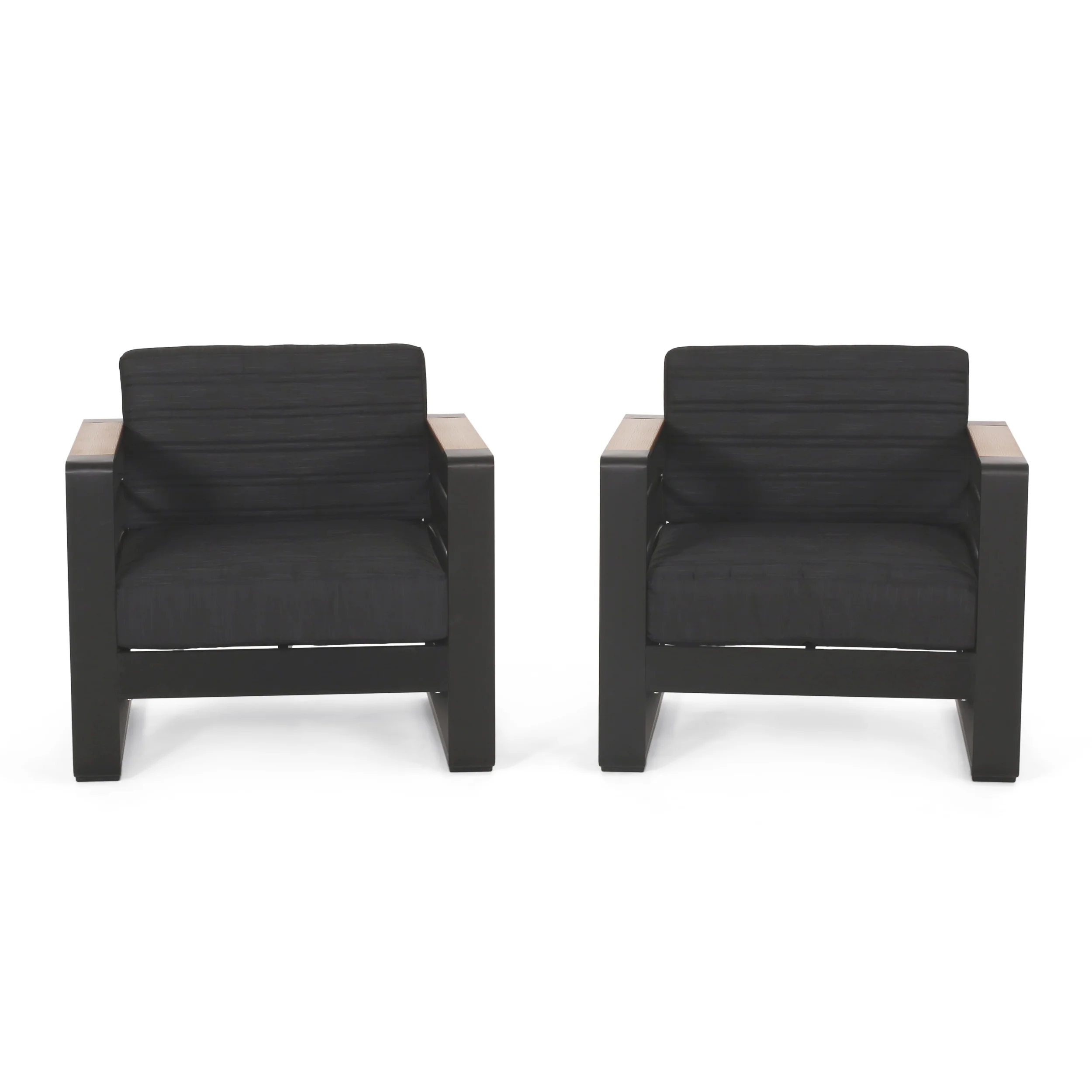 Swanton Outdoor Aluminum Club Chairs with Water Resistant Cushions, Set of 2, Dark Gray, Natural, and Black - furnishings