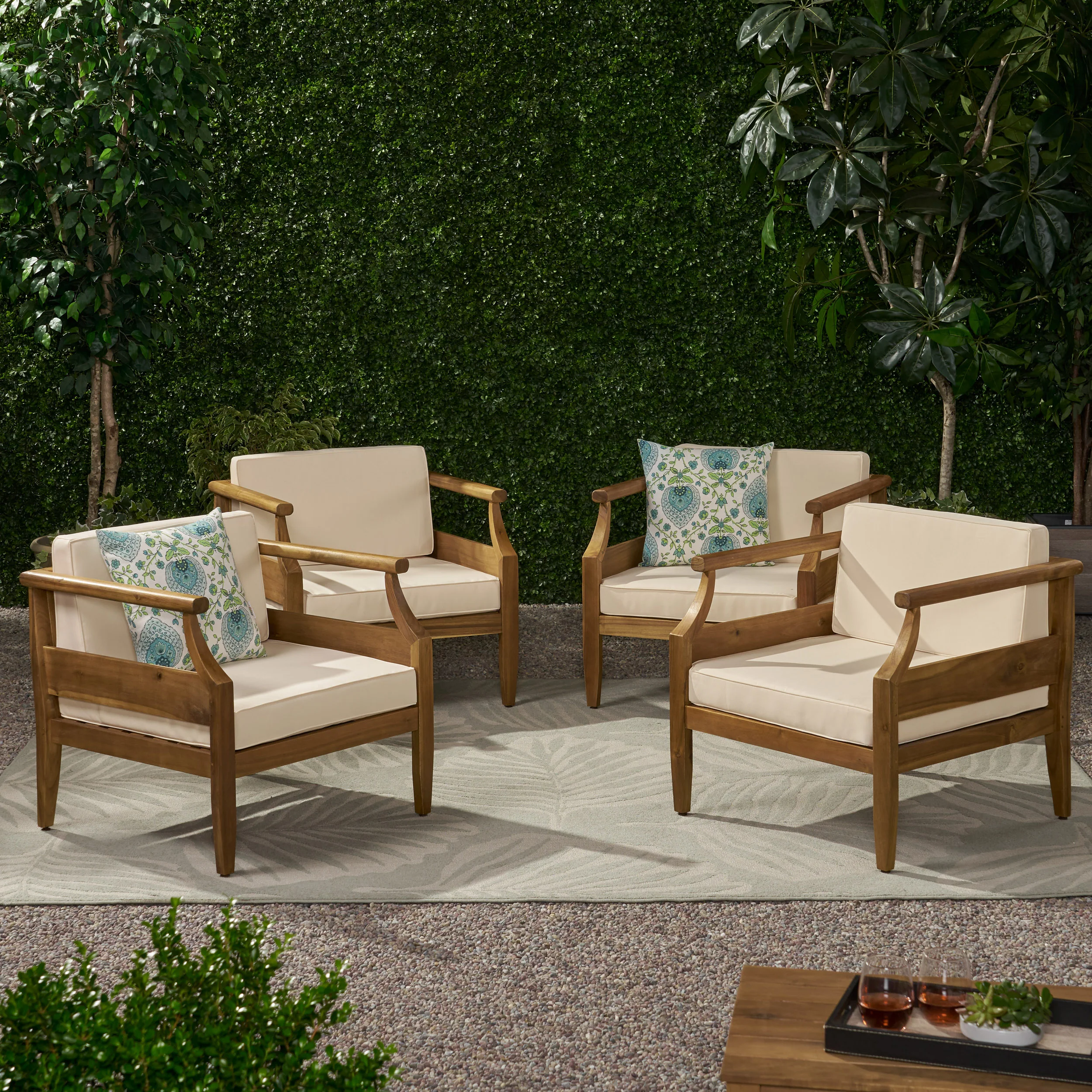 Bianca Outdoor Mid-Century Modern Acacia Wood Club Chair With Cushion - furnishings