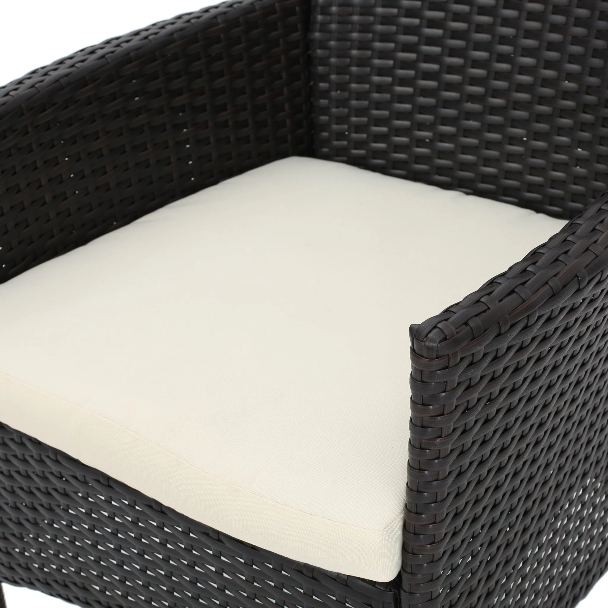Dorchester Outdoor 3 Pc brown Wicker Bistro Set w/Beige Water Resistant Cushion - furnishings